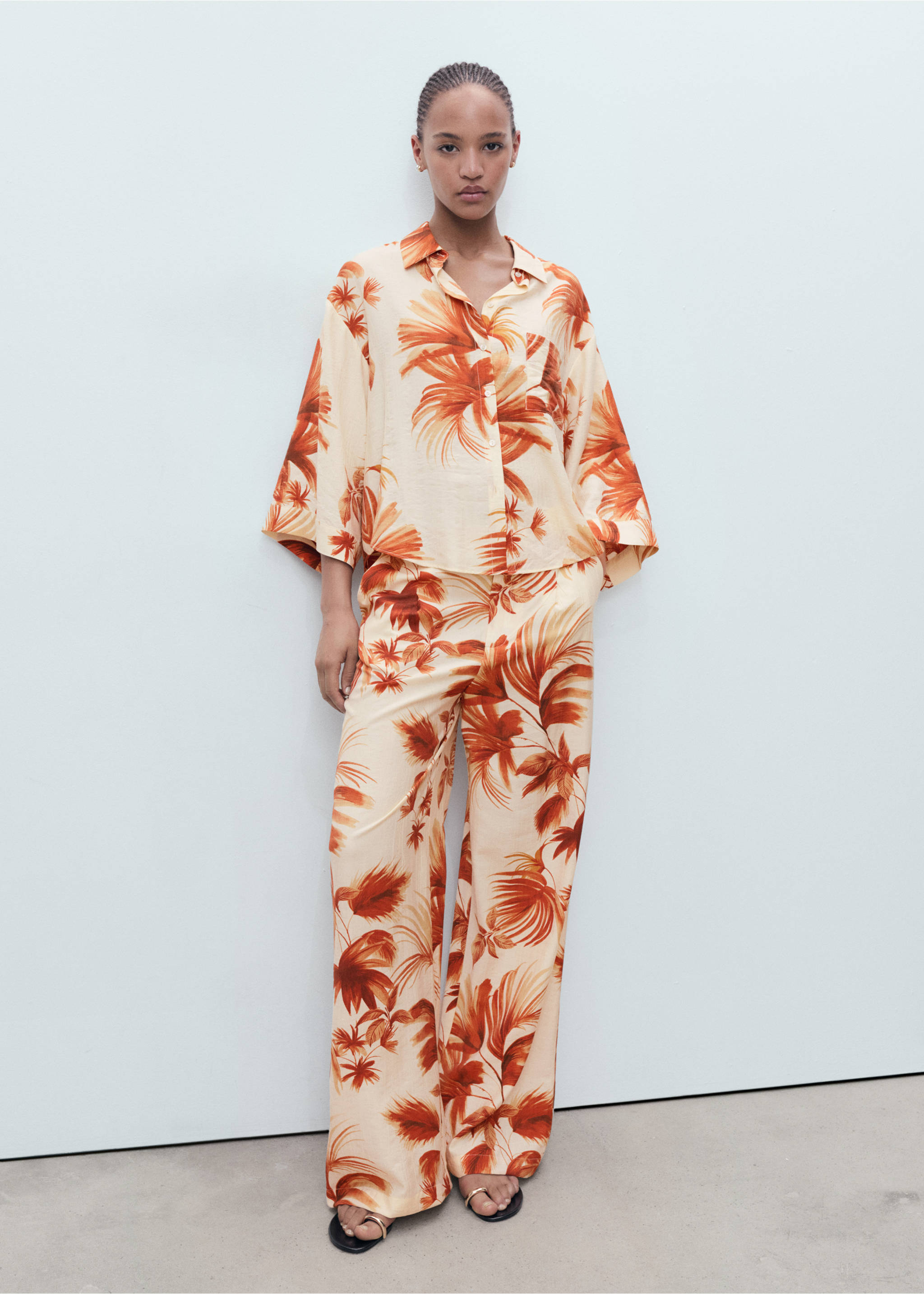 Palm-tree shirt with three-quarter sleeves - General plane, Off White. Ref: 17072905-00.