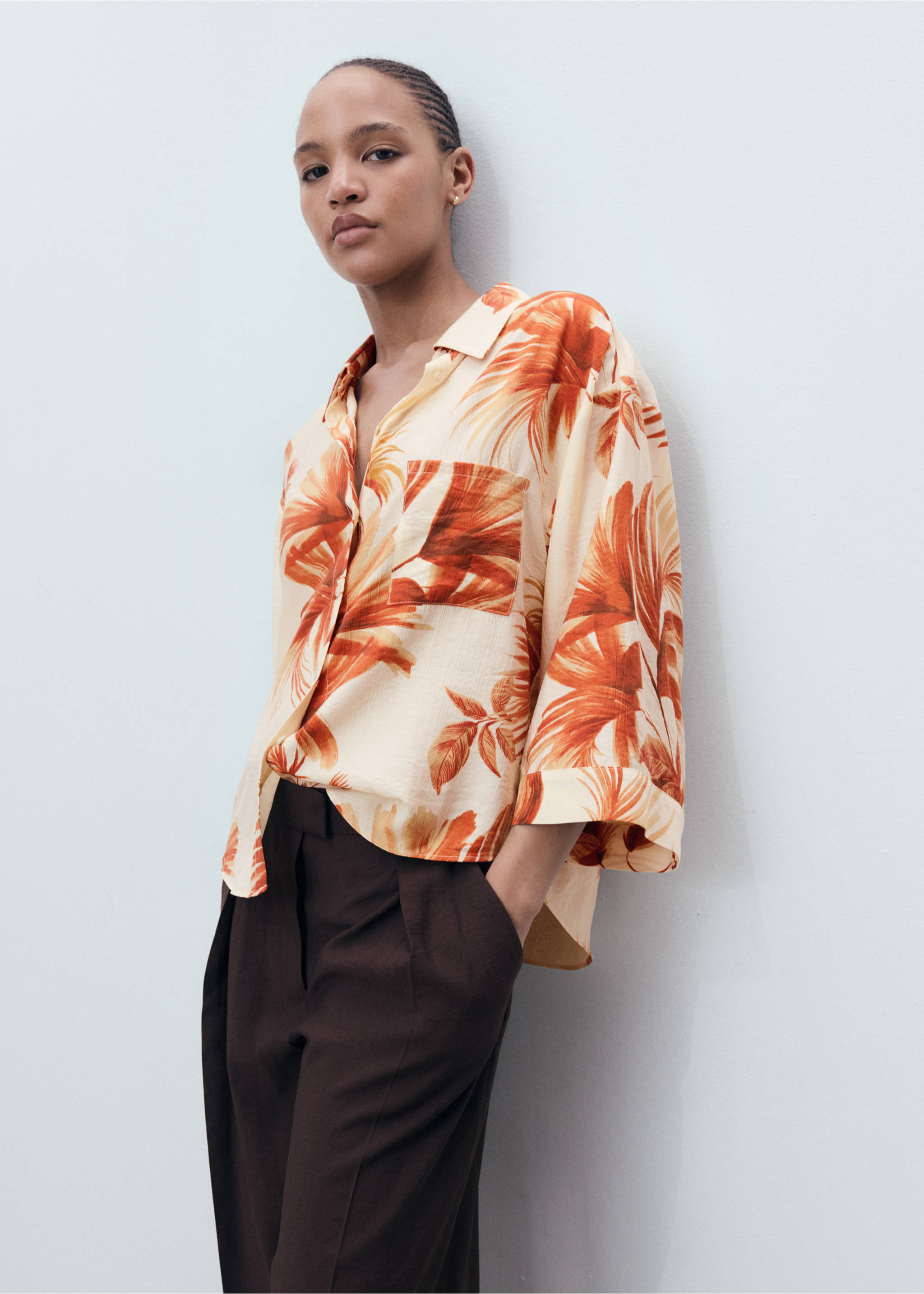Palm-tree shirt with three-quarter sleeves - Medium plane, Off White. Ref: 17072905-00.