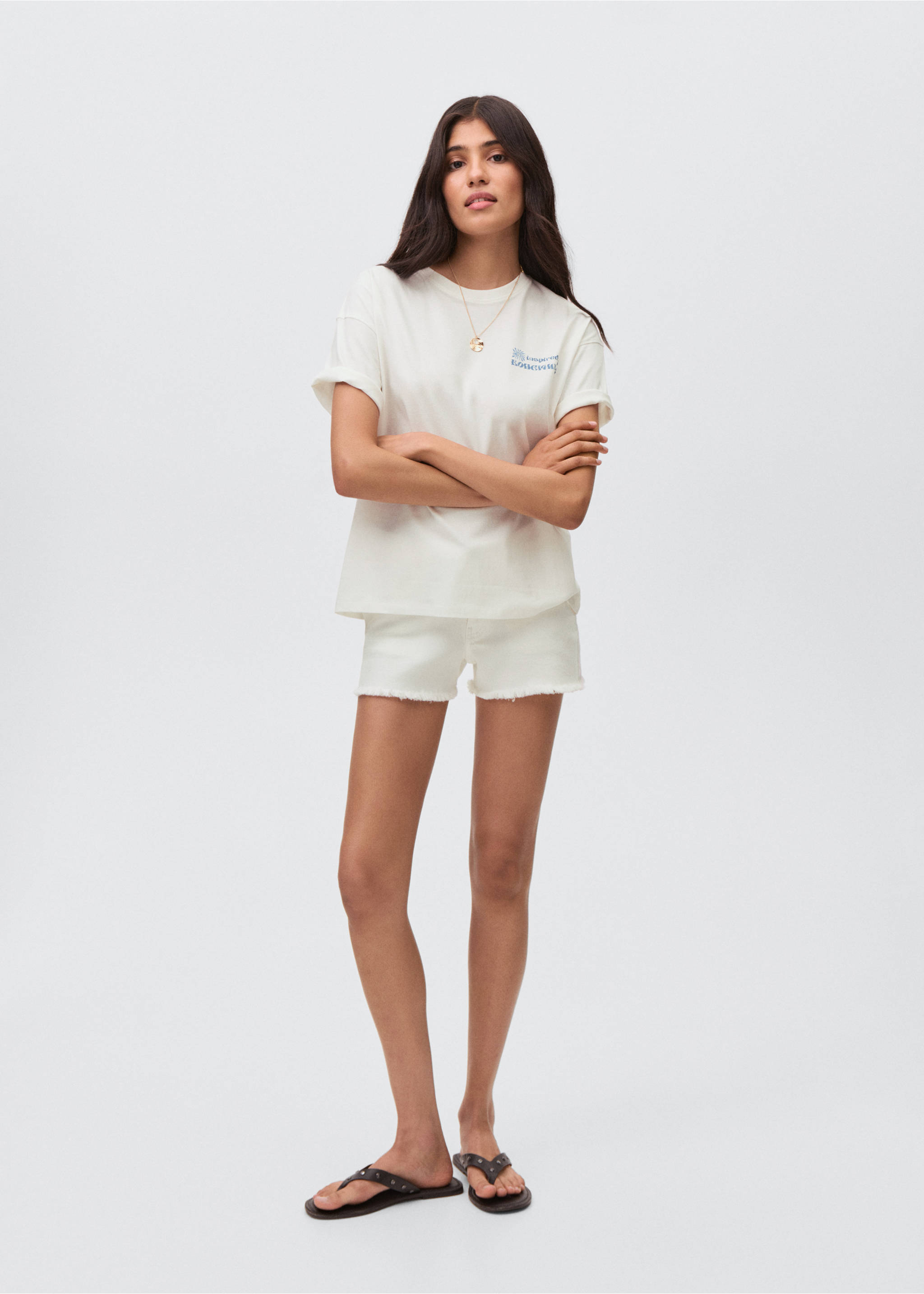 T-shirt coton imprimé - Plan général, Blanc cassé. Ref: 17072906-00.
