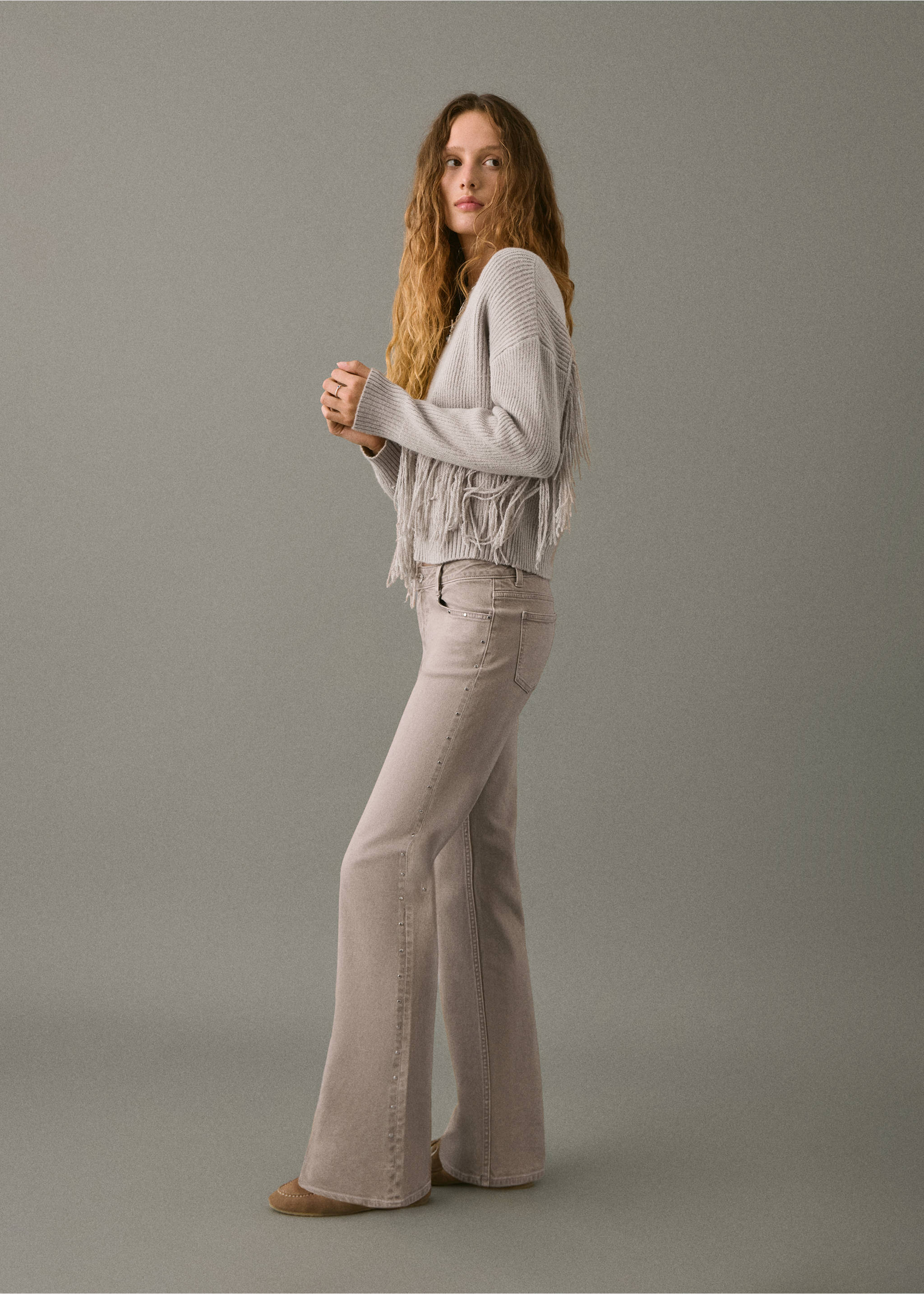 Jeans low waist tachuelas - Plano medio, Marrón medio. Ref: 17072907-00.