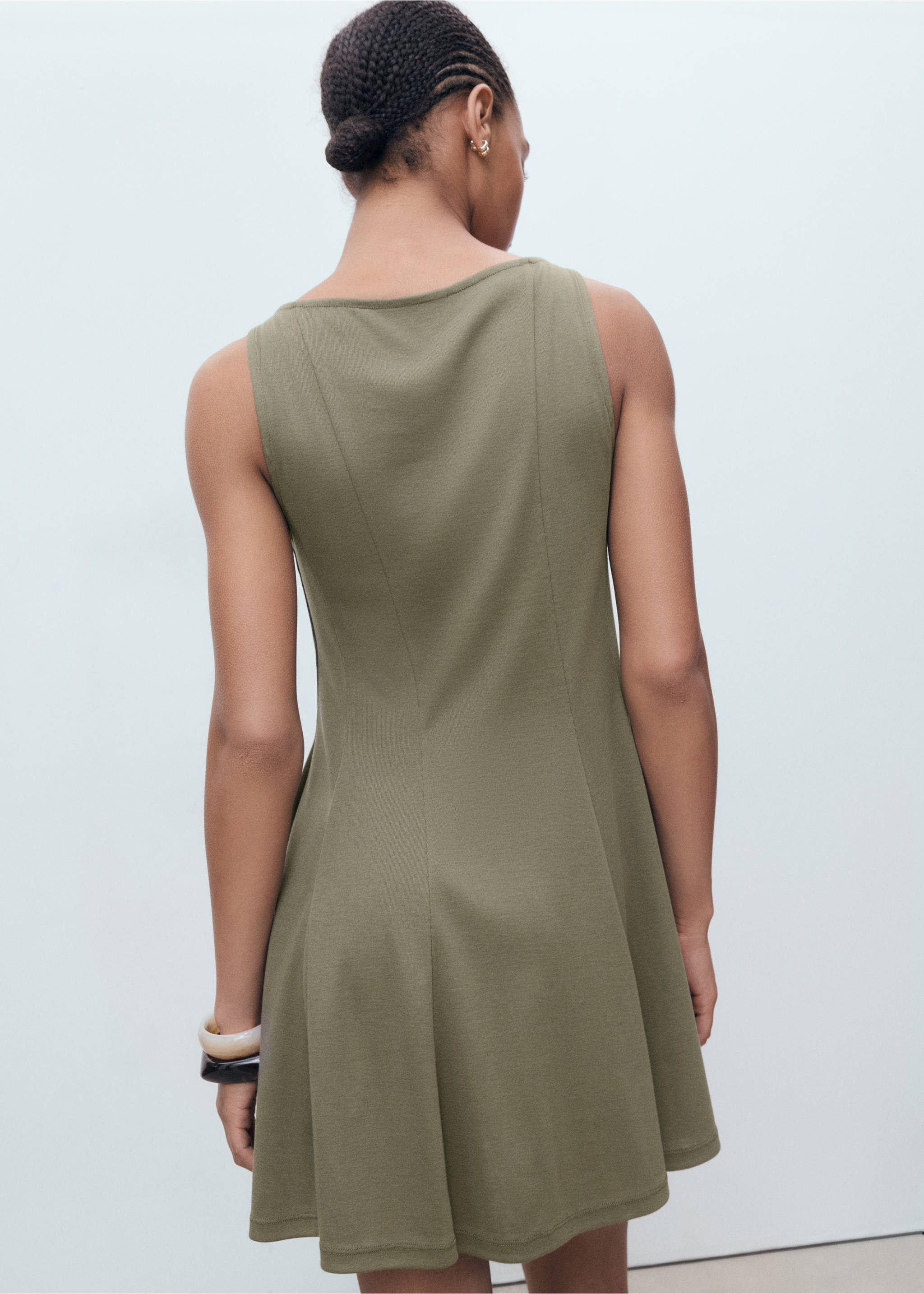 Rochie plisată evazată - Spatele articolului, Kaki. Ref: 17072909-00.