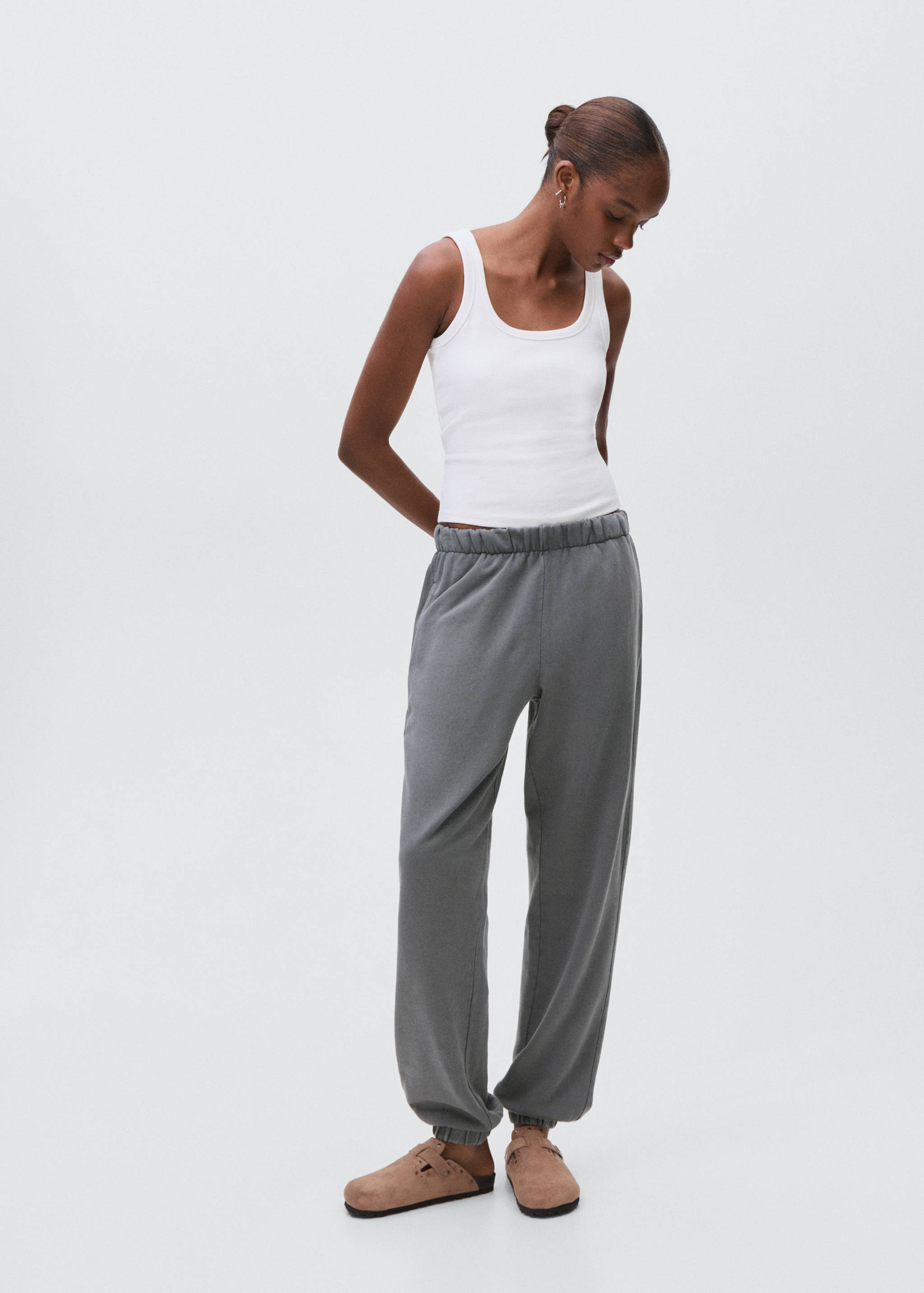 Cotton joggers with elastic waist - General plane