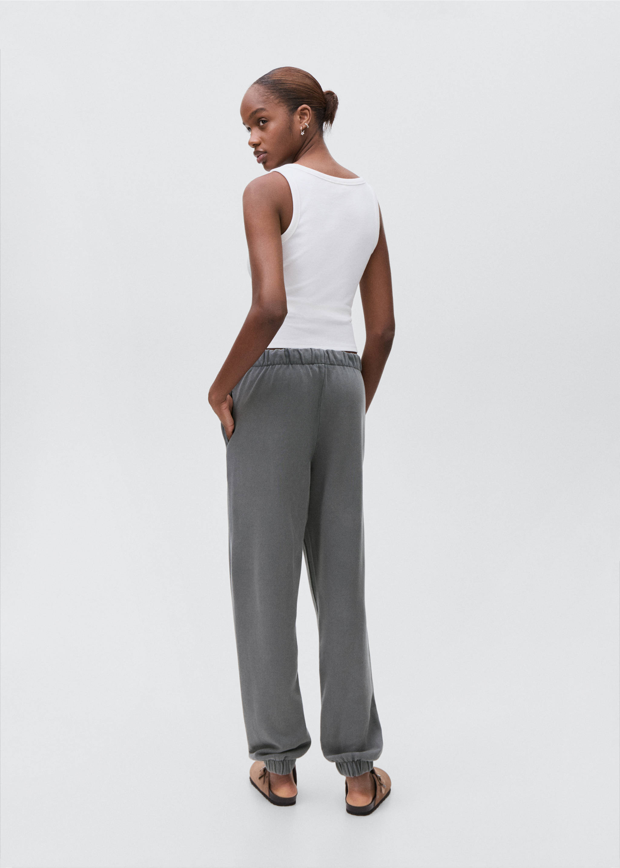Cotton joggers with elastic waist - Reverse of the article, Charcoal. Ref: 17072910-00.