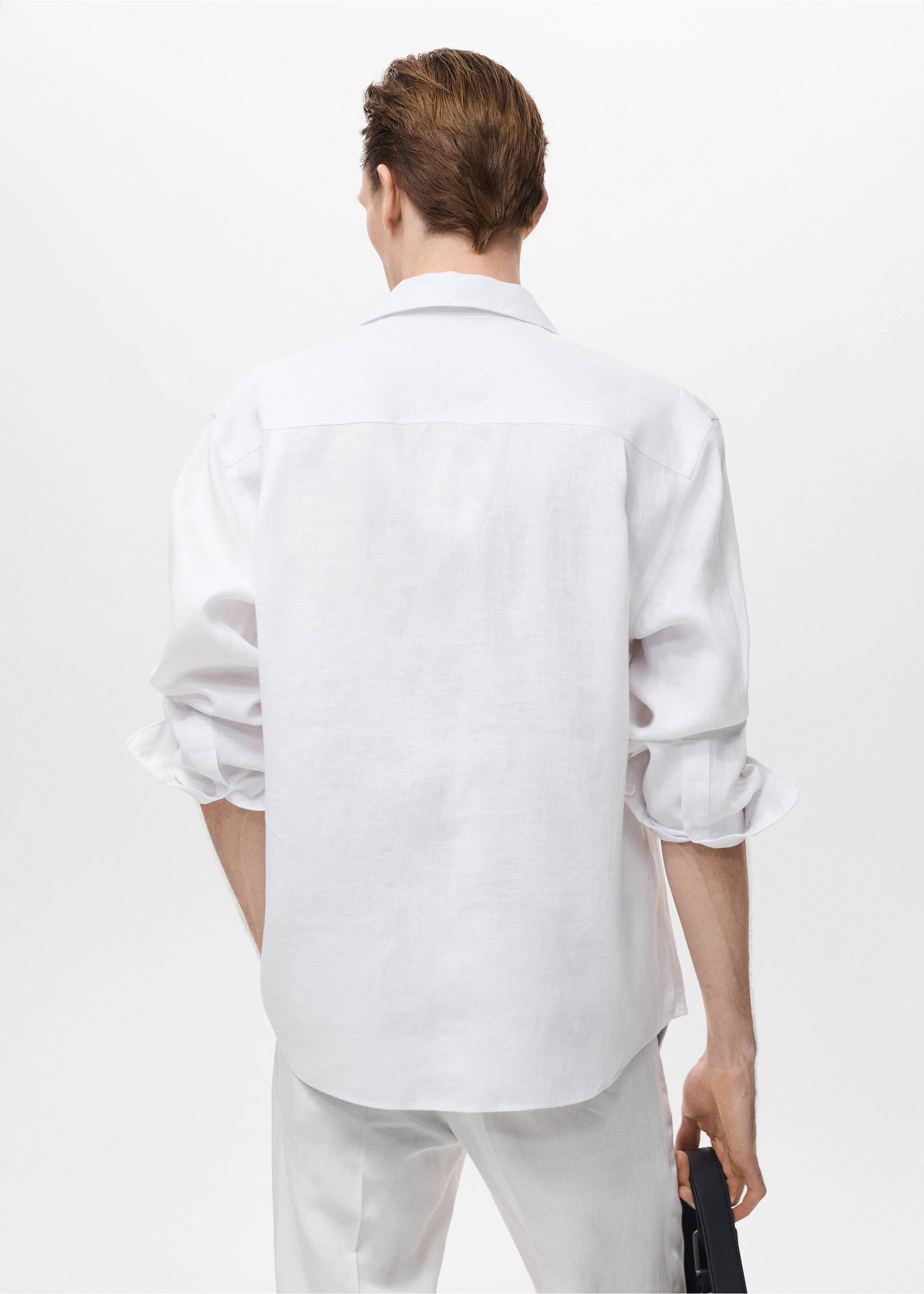 Chemise 100 % lin avec poche - Verso de l’article, Blanc cassé. Ref: 17072912-00.