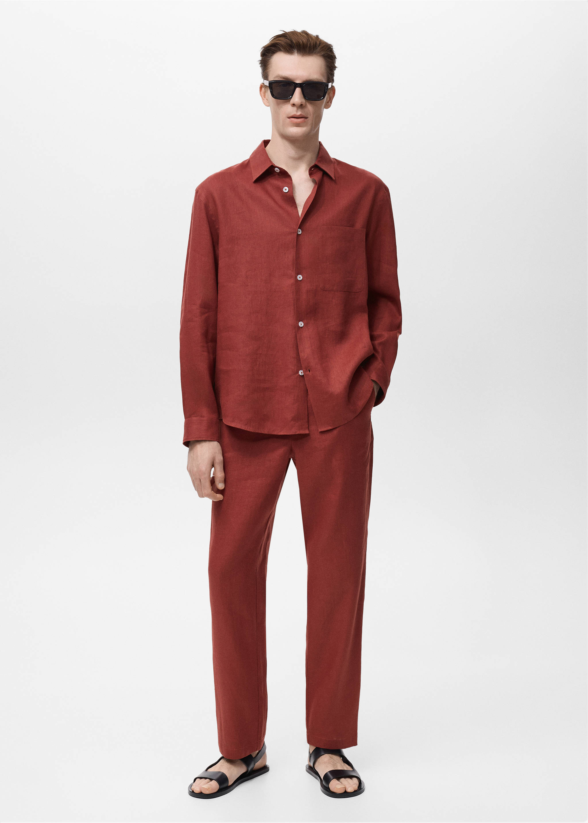 100% linen shirt with pocket - General plane, Cherry. Ref: 17072912-00.