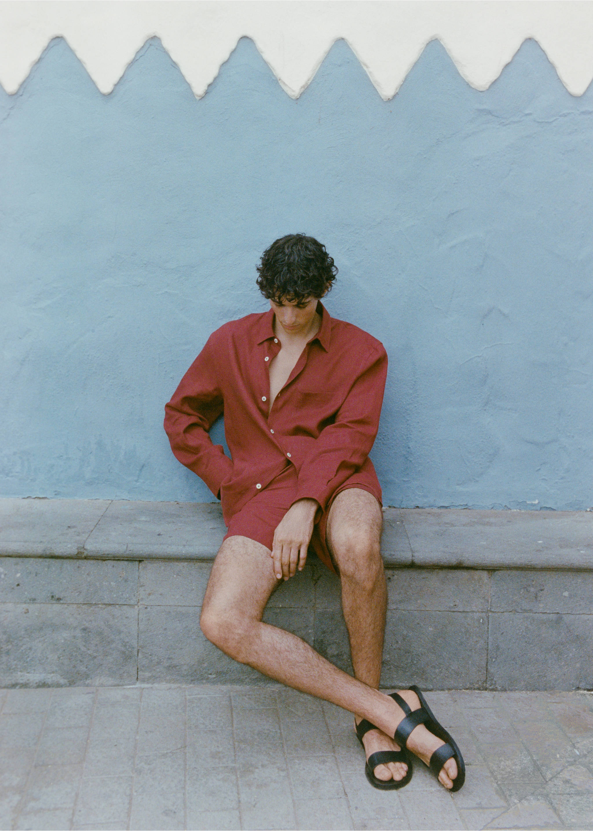 100% linen shirt with pocket - Details of the article 5, Cherry. Ref: 17072912-00.