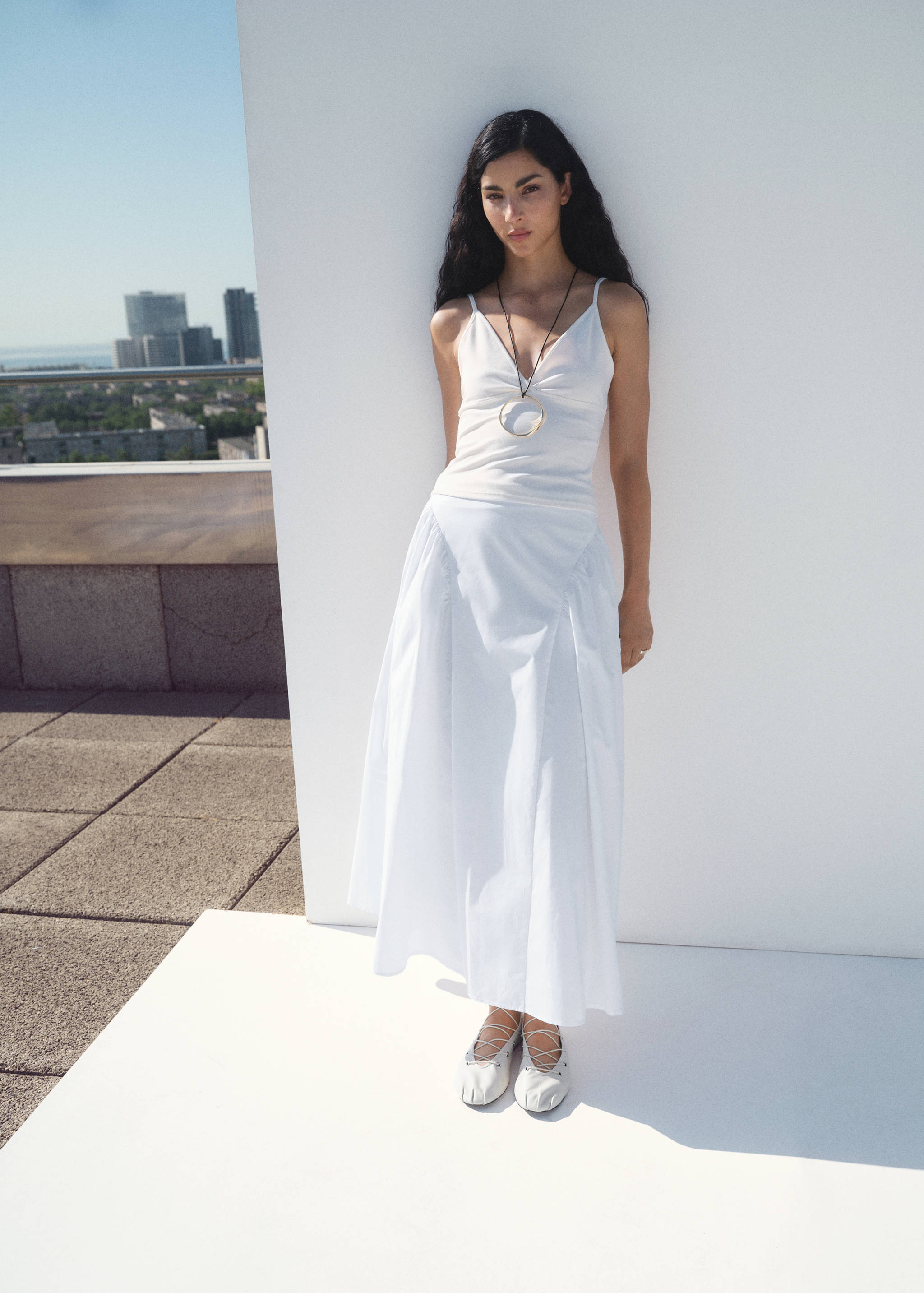 Midi cotton skirt with pleats - General plane