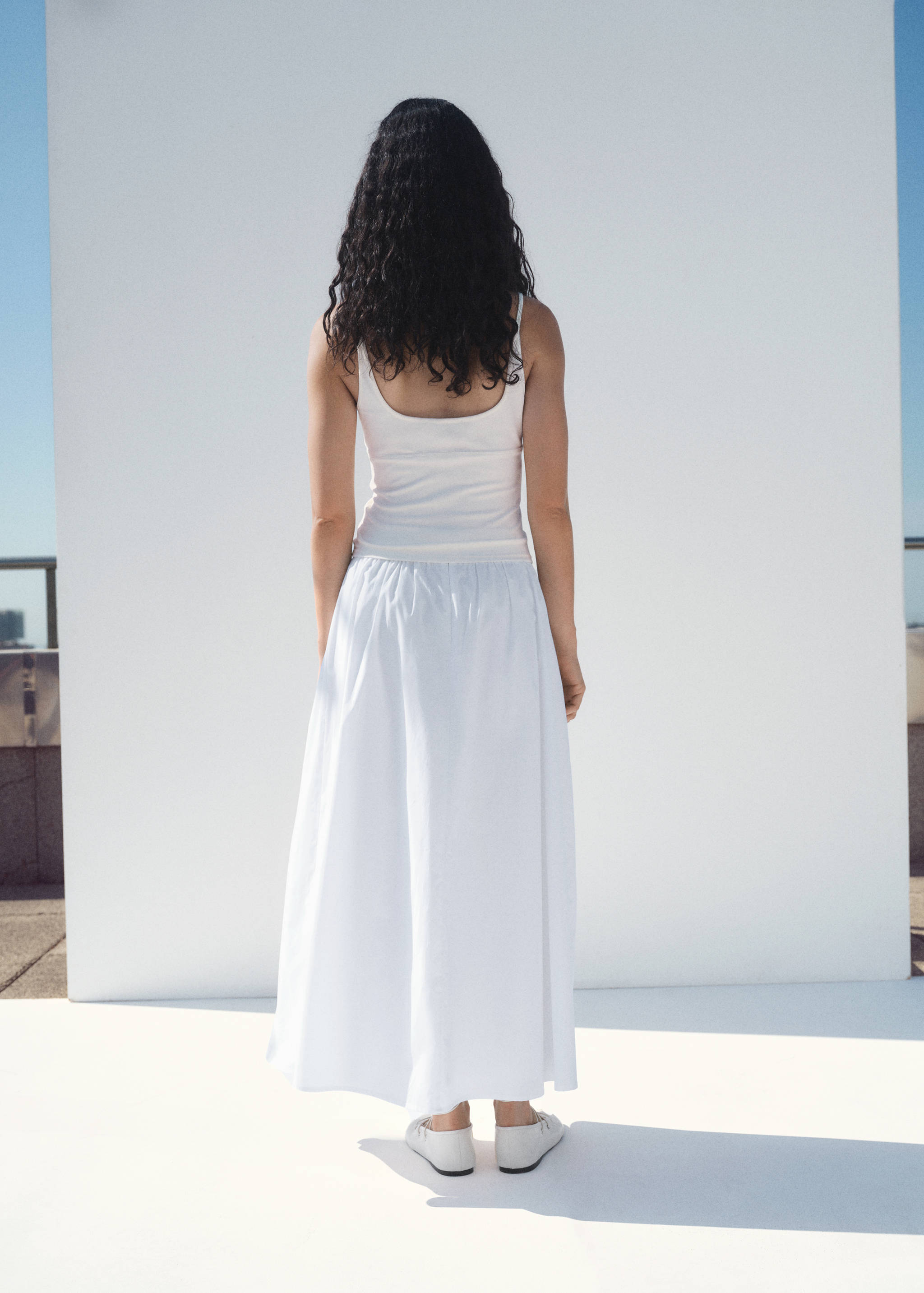 Midi cotton skirt with pleats - Medium plane