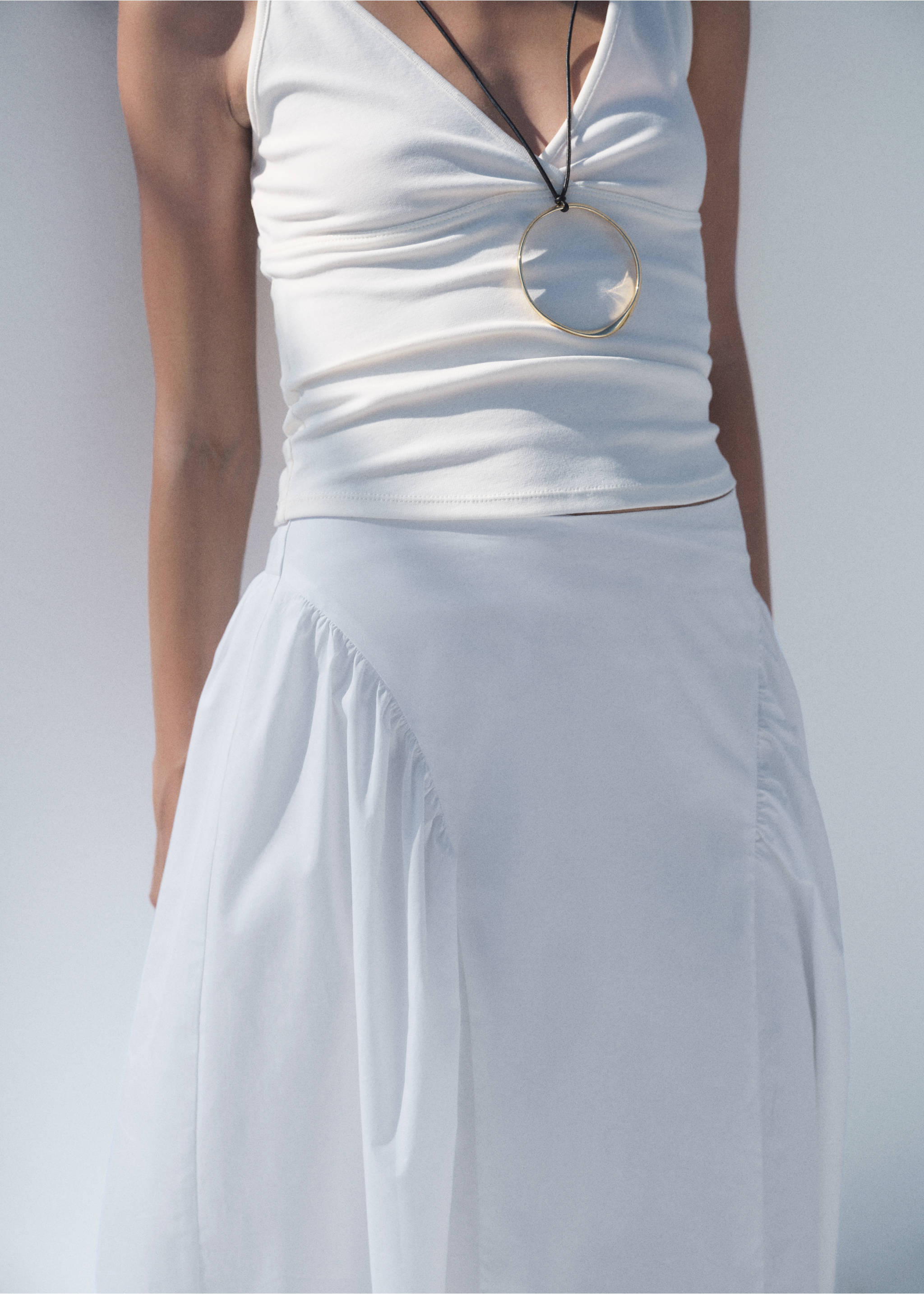 Midi cotton skirt with pleats - Details of the article 3, White. Ref: 17072925-00.