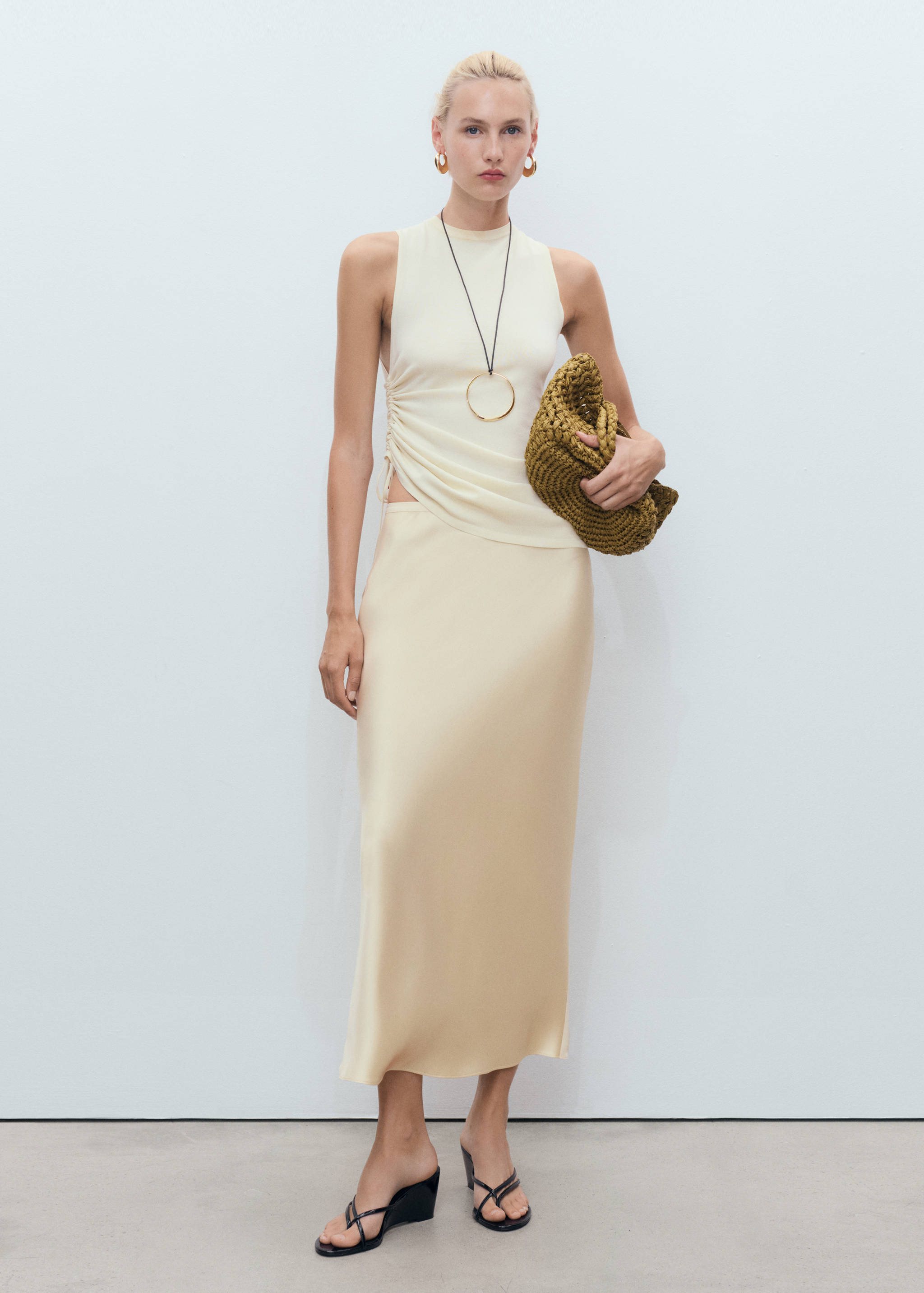 Midi satin skirt - General plane