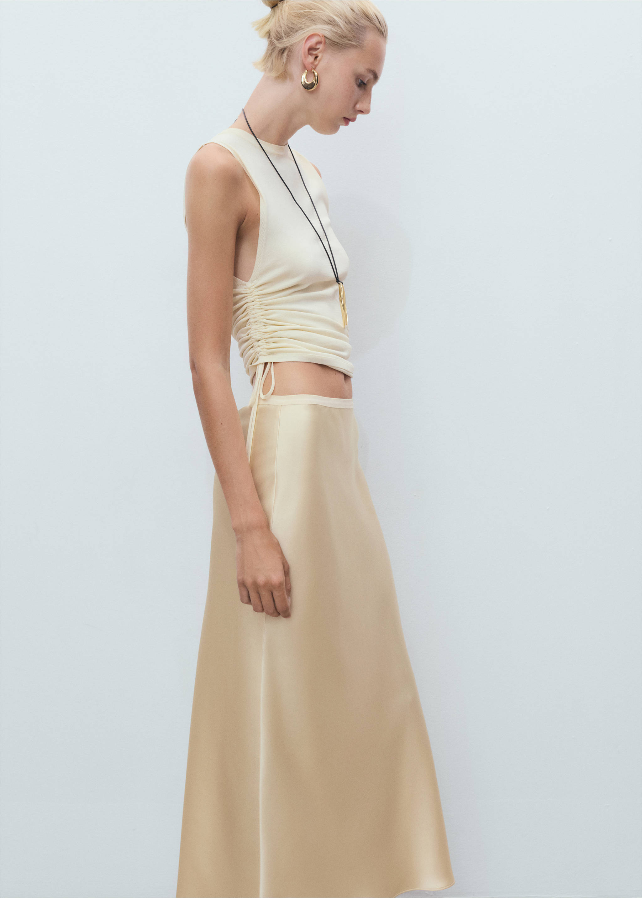 Midi satin skirt - Details of the article 1, Pastel Yellow. Ref: 17072928-00.