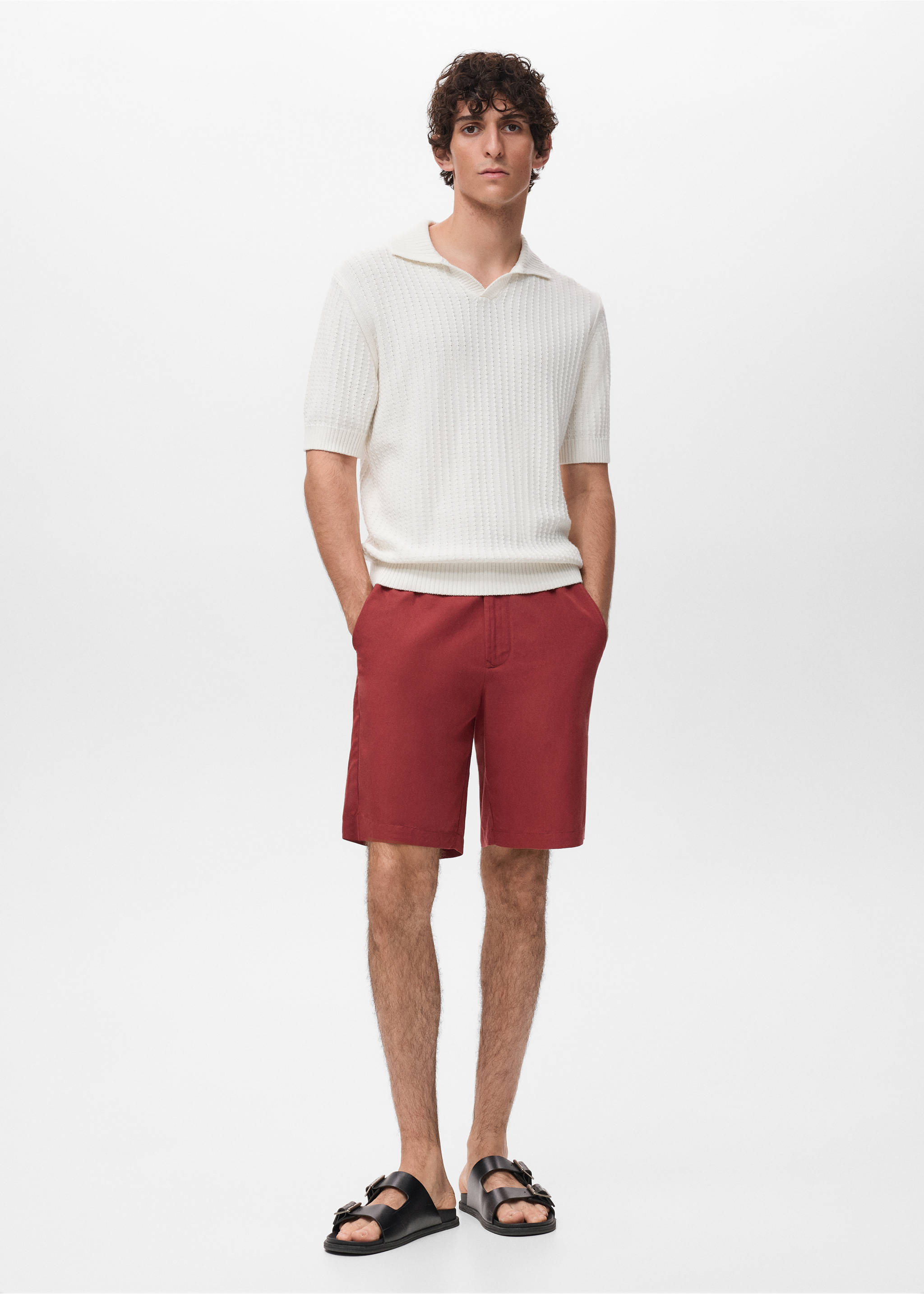Strukturiertes Strick-Poloshirt aus 100 % Baumwolle - Allgemeine Ansicht, Cremeweiß. Ref: 17072930-00.