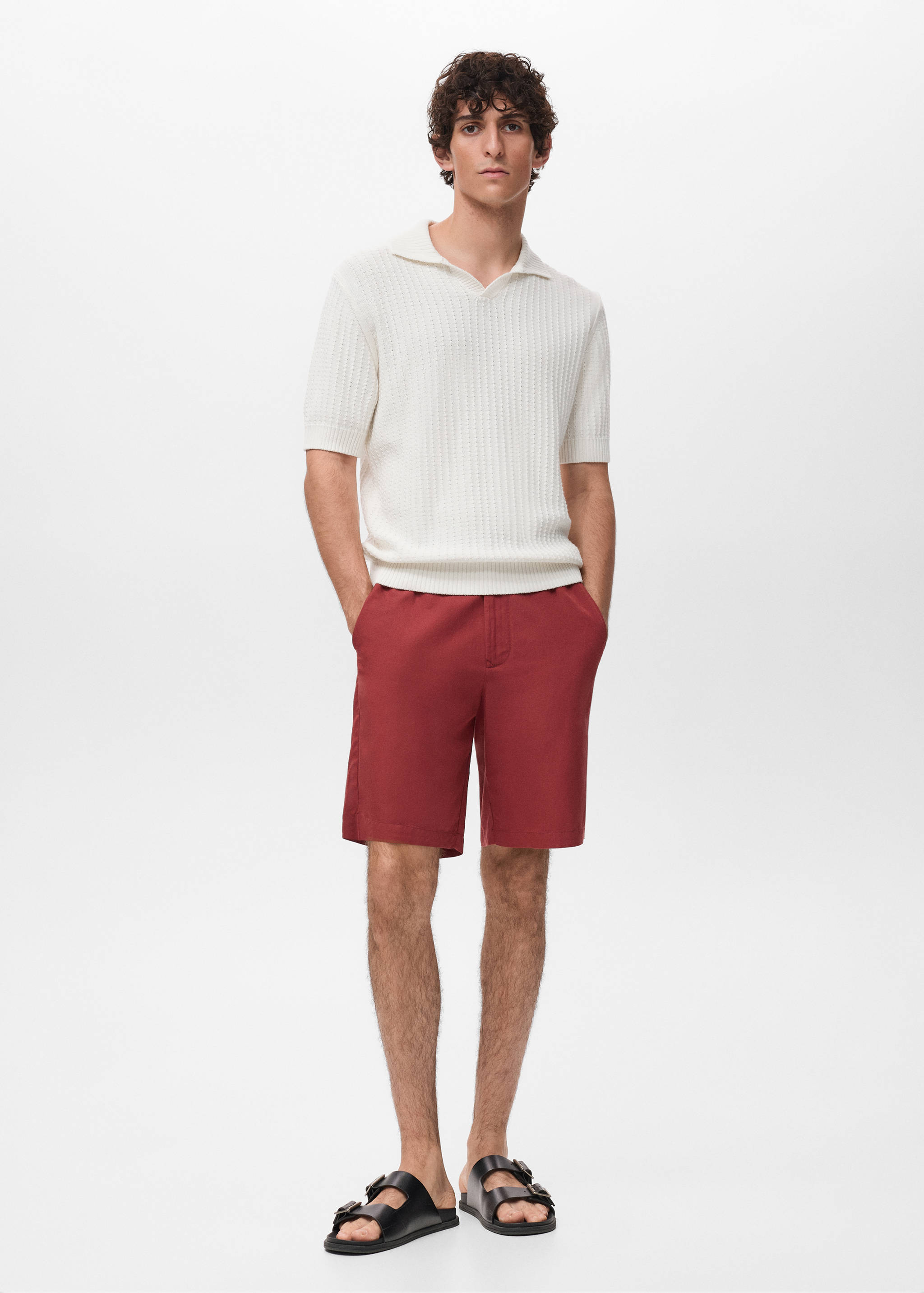 Strukturiertes Strick-Poloshirt aus 100 % Baumwolle - Allgemeine Ansicht