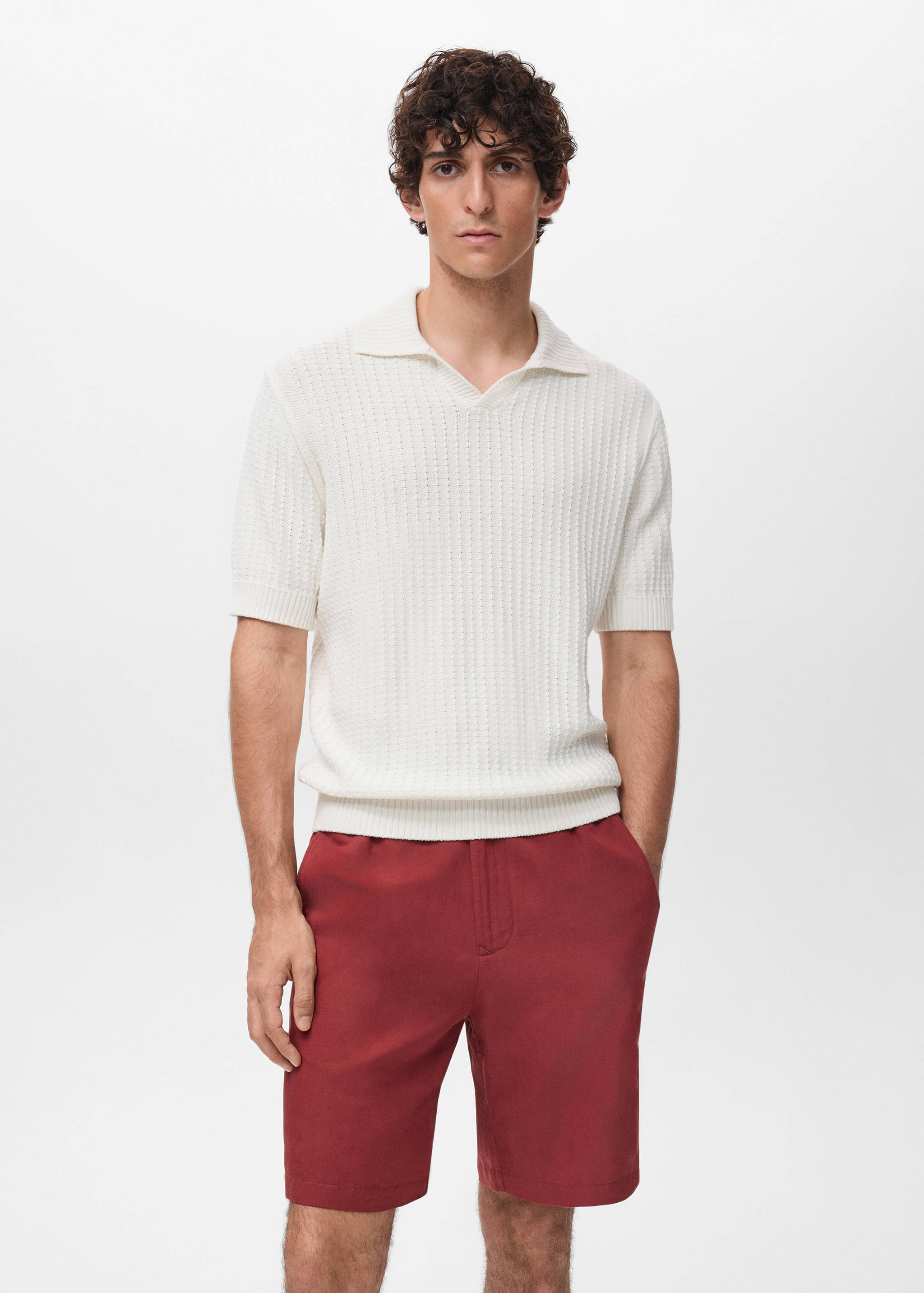 Strukturiertes Strick-Poloshirt aus 100 % Baumwolle - Mittlere Ansicht
