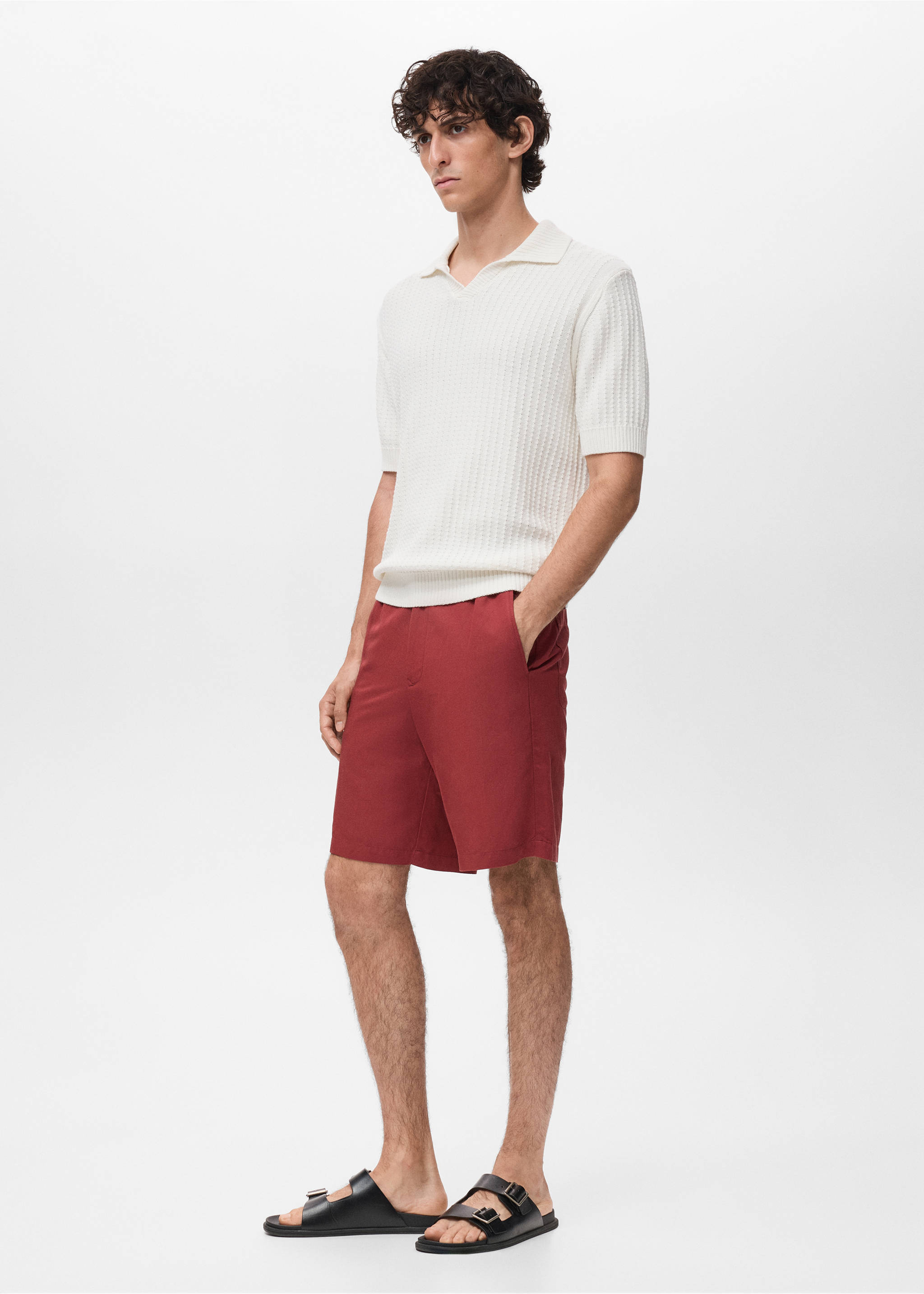 Strukturiertes Strick-Poloshirt aus 100 % Baumwolle - Detail des Artikels 2, Cremeweiß. Ref: 17072930-00.