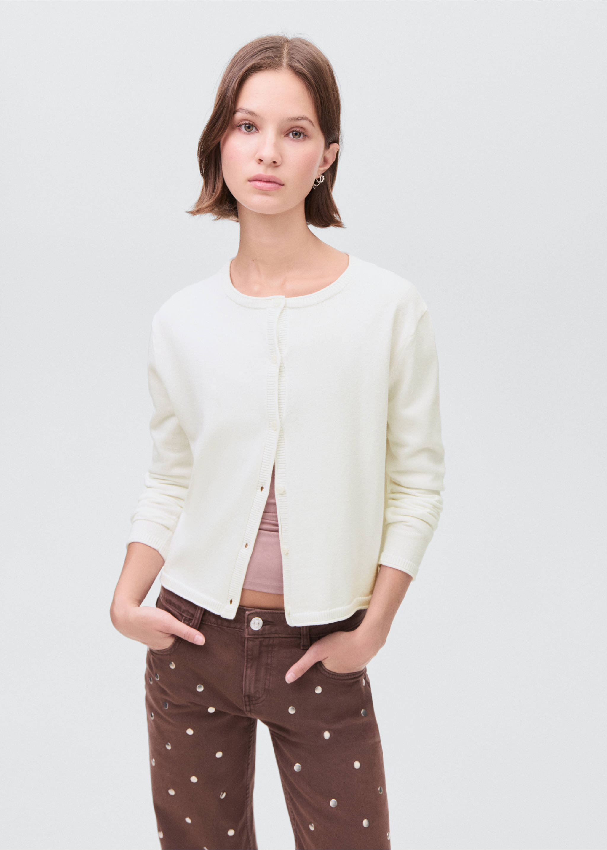 Knitted button cardigan - Medium plane, Off White. Ref: 17073273-00.