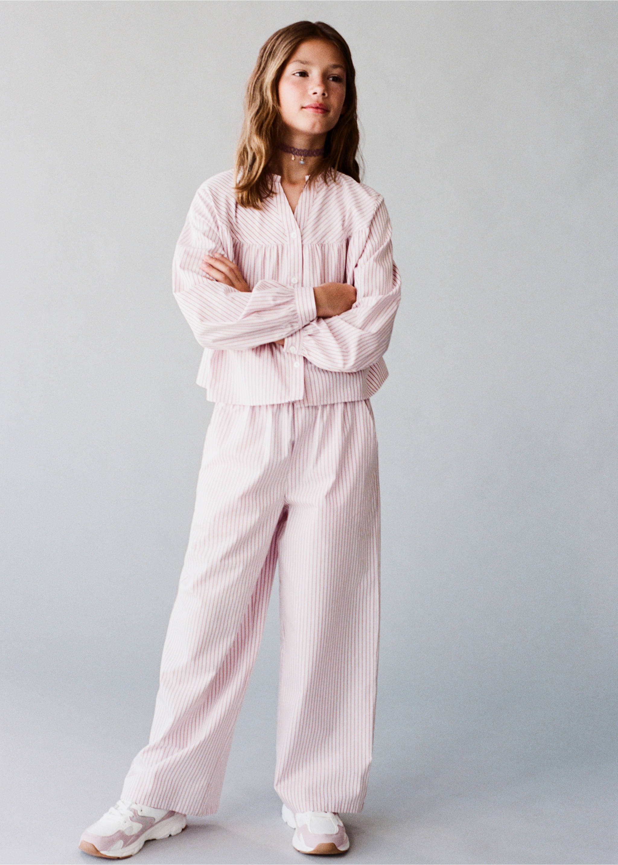 Striped cotton trousers - Details of the article 5, Pink. Ref: 17073283-00.