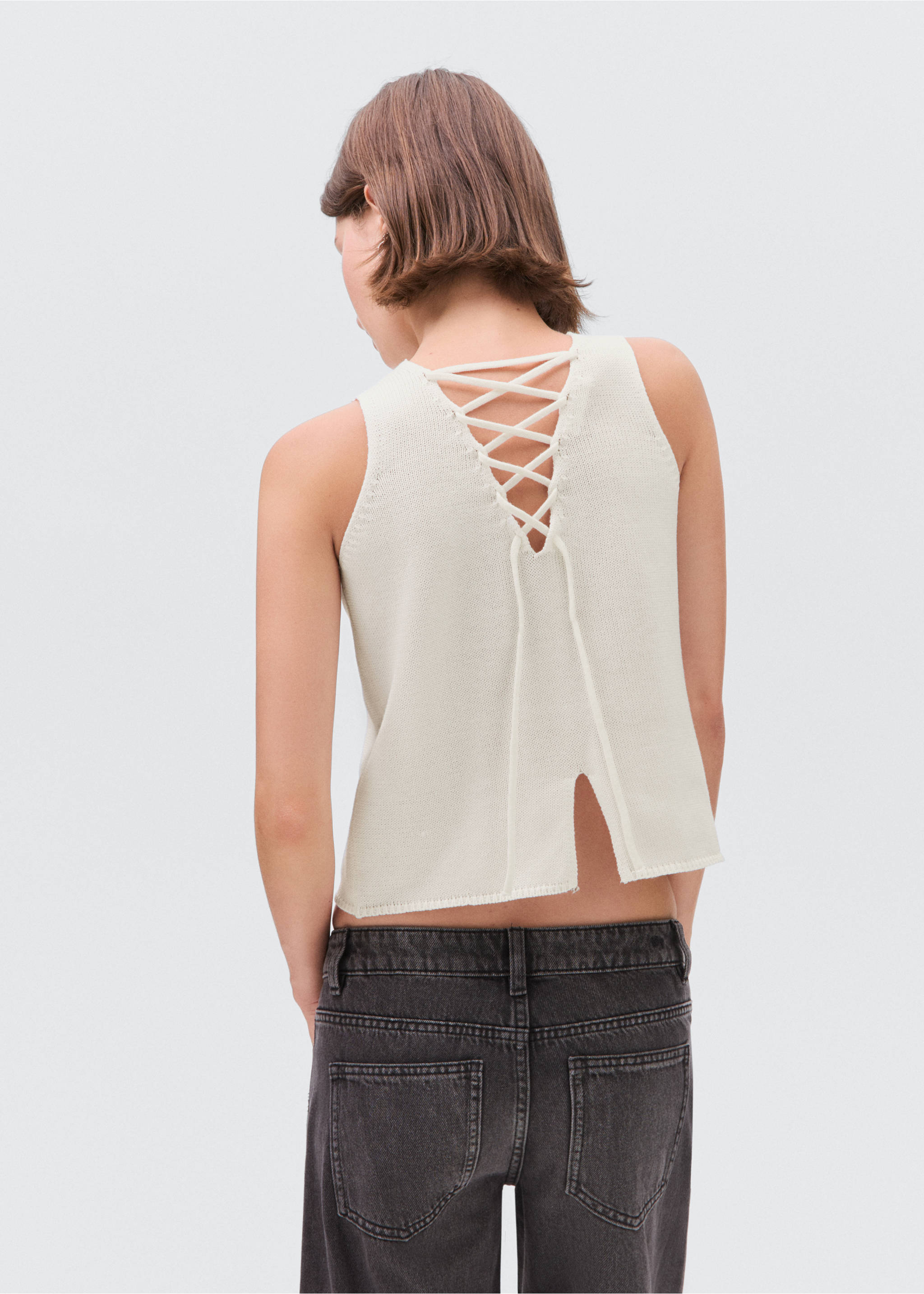 Knitted top with drawstring - Reverse of the article, Off White. Ref: 17073286-00.