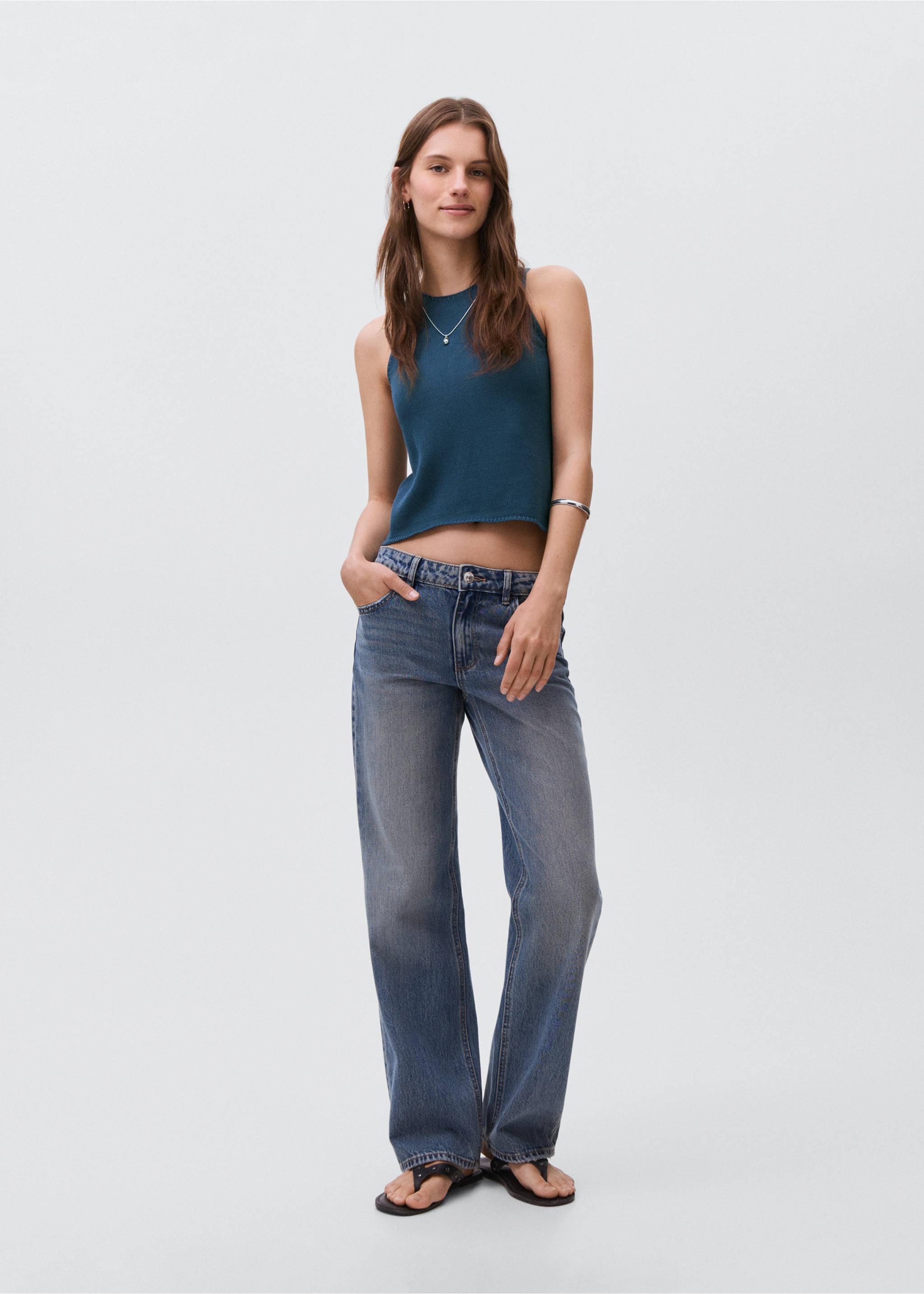 Knitted top with drawstring - General plane, Petrol Blue. Ref: 17073286-00.