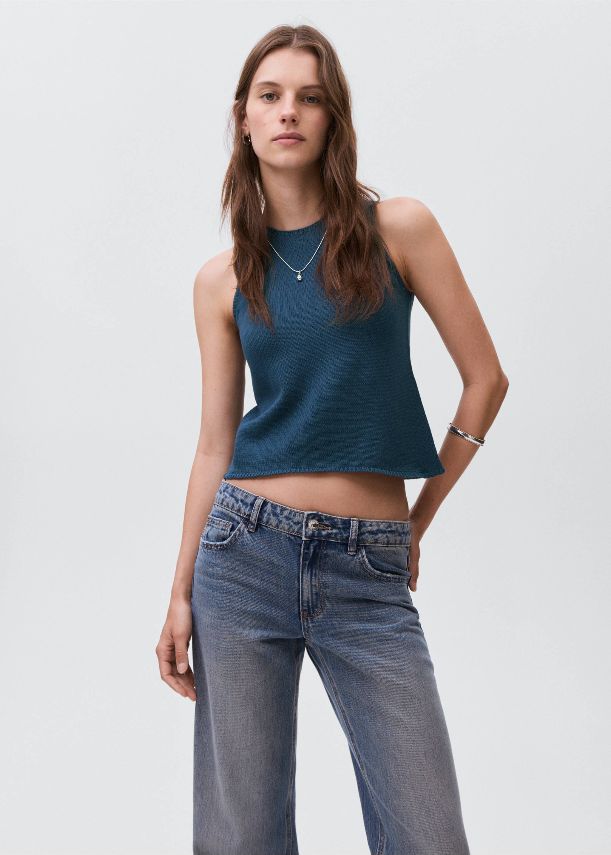 Knitted top with drawstring - Medium plane, Petrol Blue. Ref: 17073286-00.