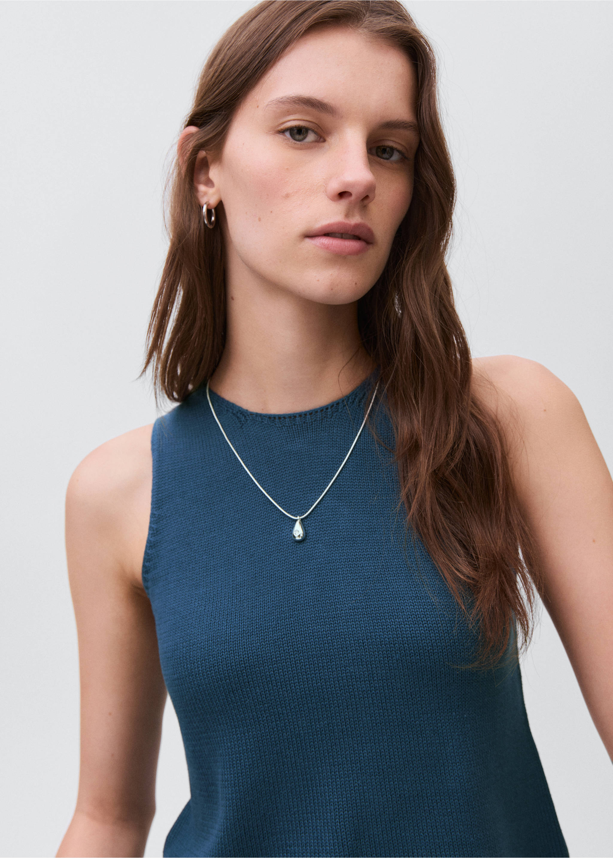 Knitted top with drawstring - Details of the article 1, Petrol Blue. Ref: 17073286-00.