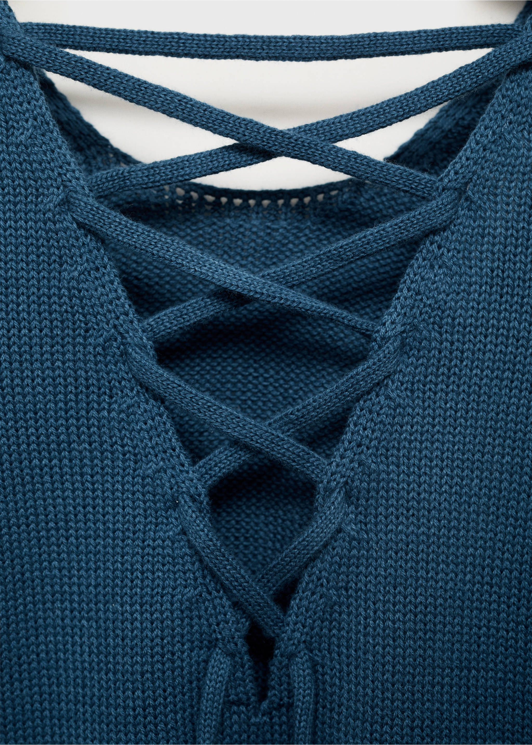 Knitted top with drawstring - Details of the article 8, Petrol Blue. Ref: 17073286-00.