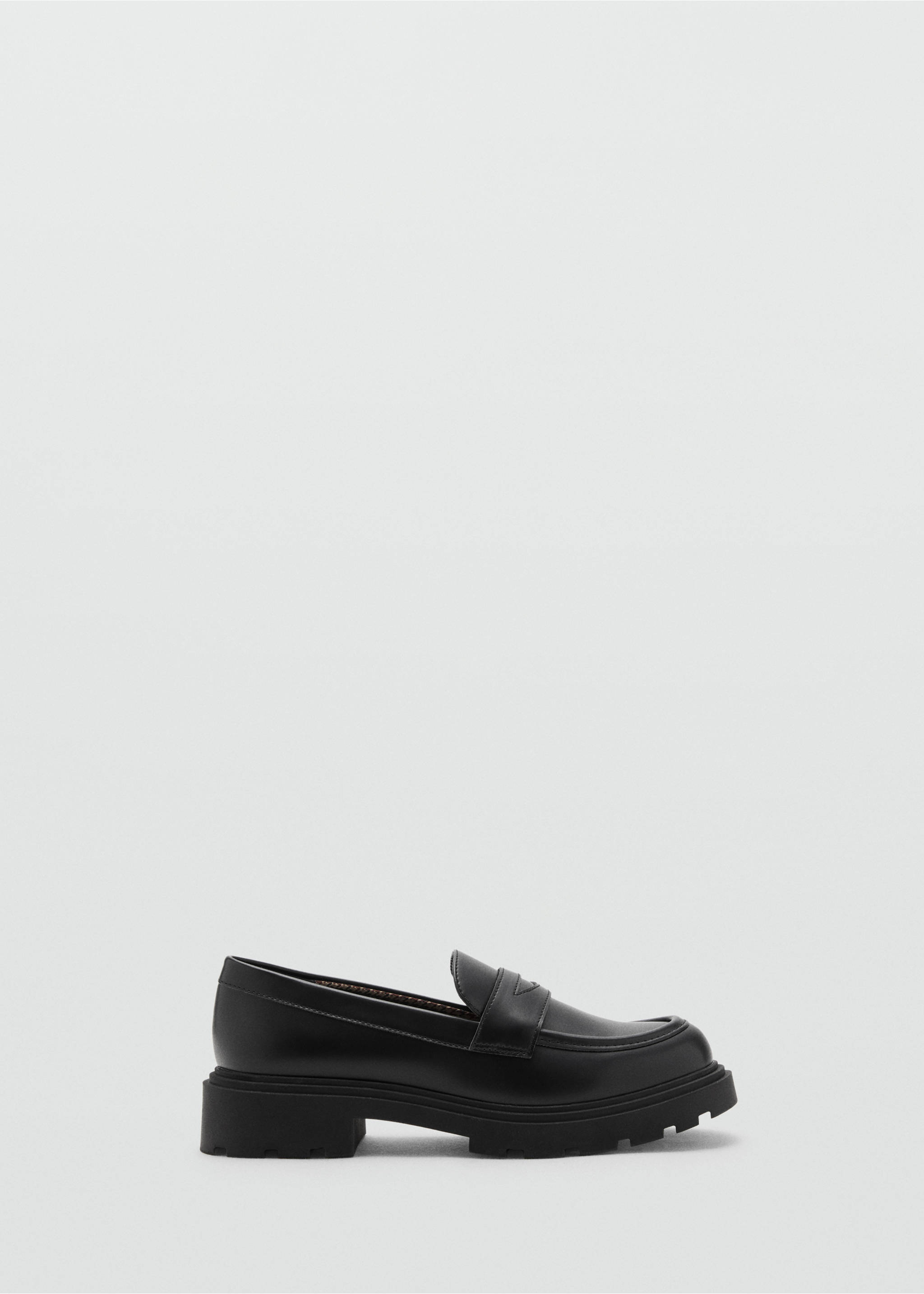 Black leather loafers with a chunky ridged sole., Black. Ref: 17073288-00.