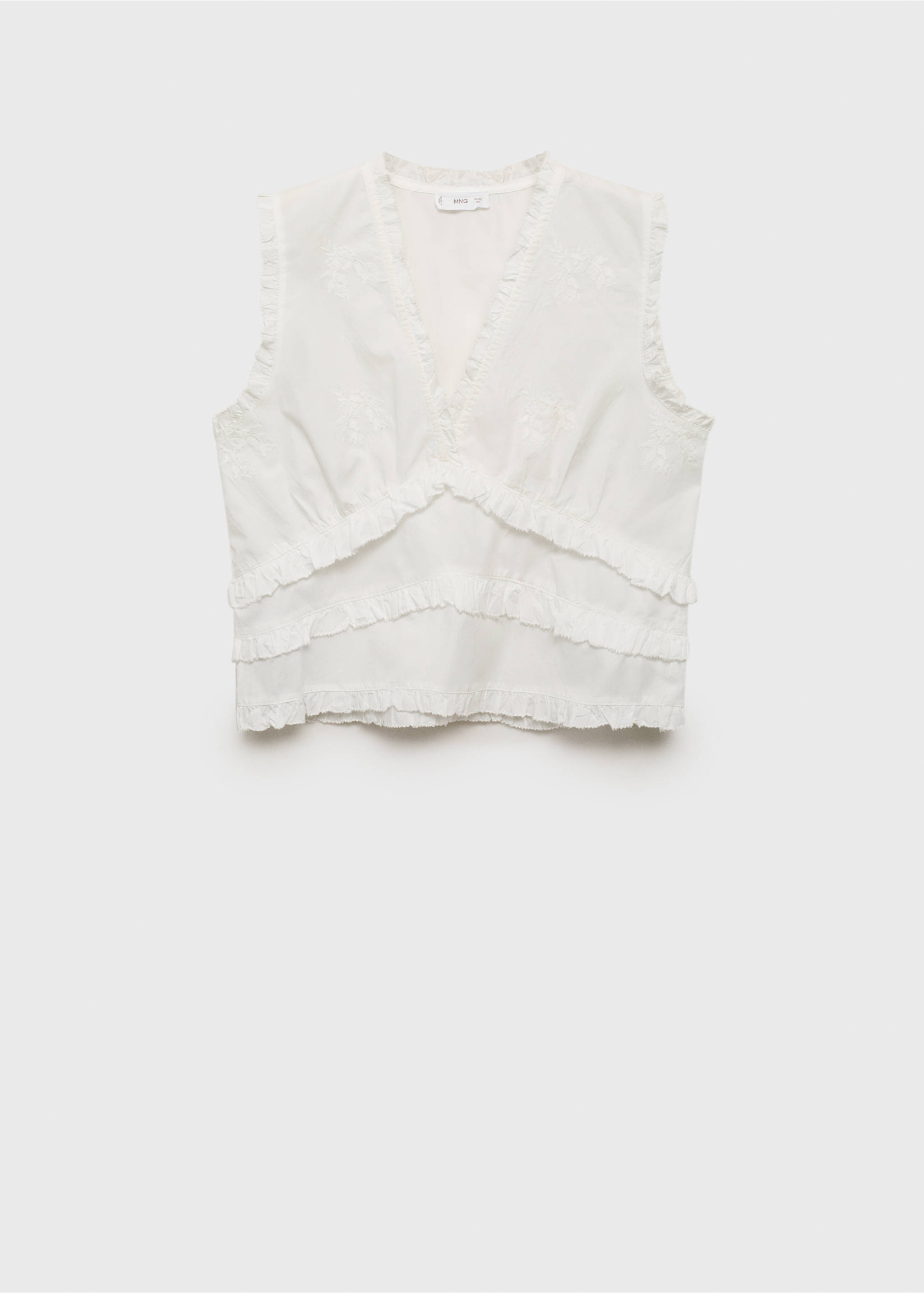 Blouse brodée volants - Article sans modèle, Blanc cassé. Ref: 17073290-00.