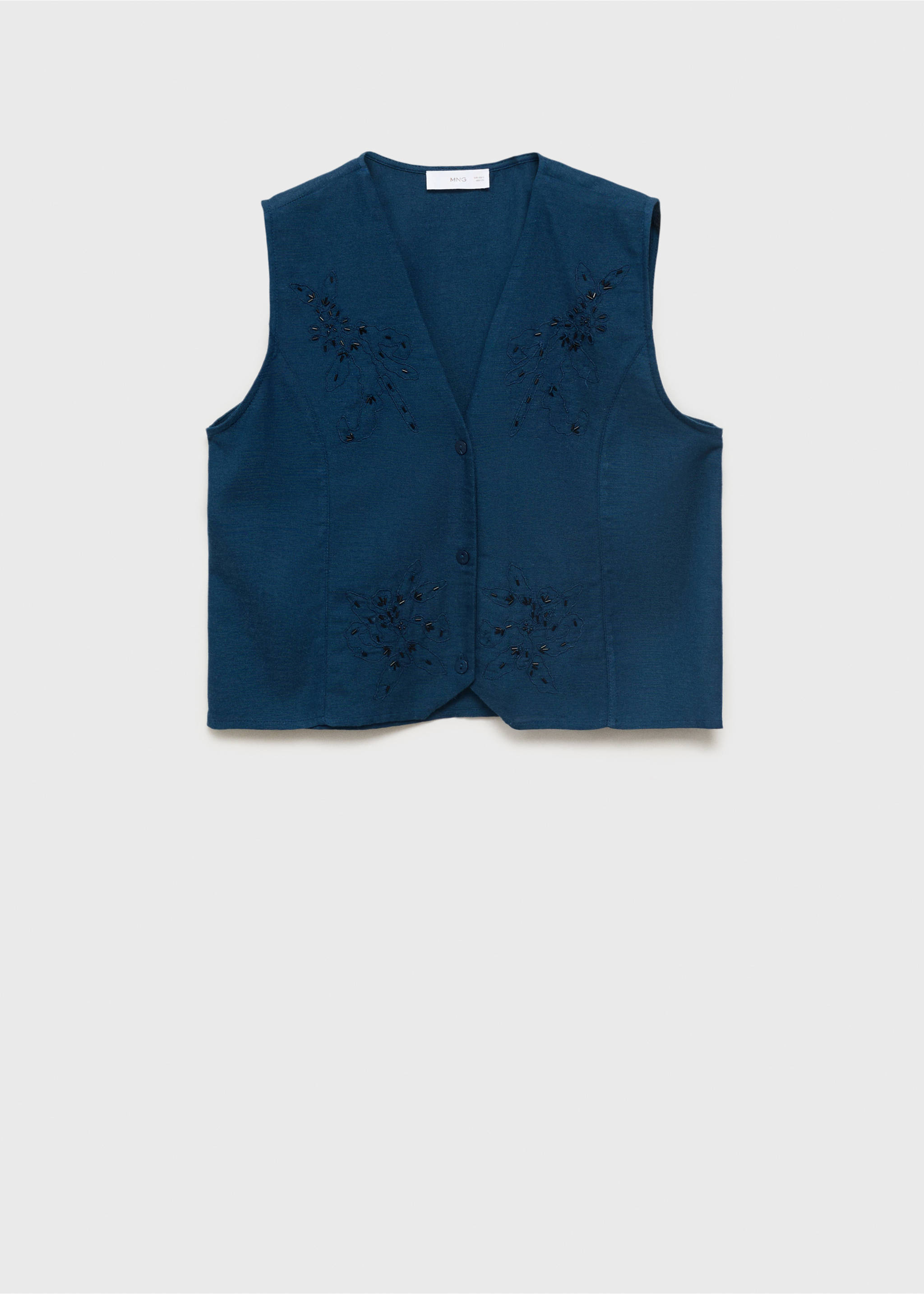 Gilet lin brodé - Article sans modèle, Bleu marine. Ref: 17073301-00.