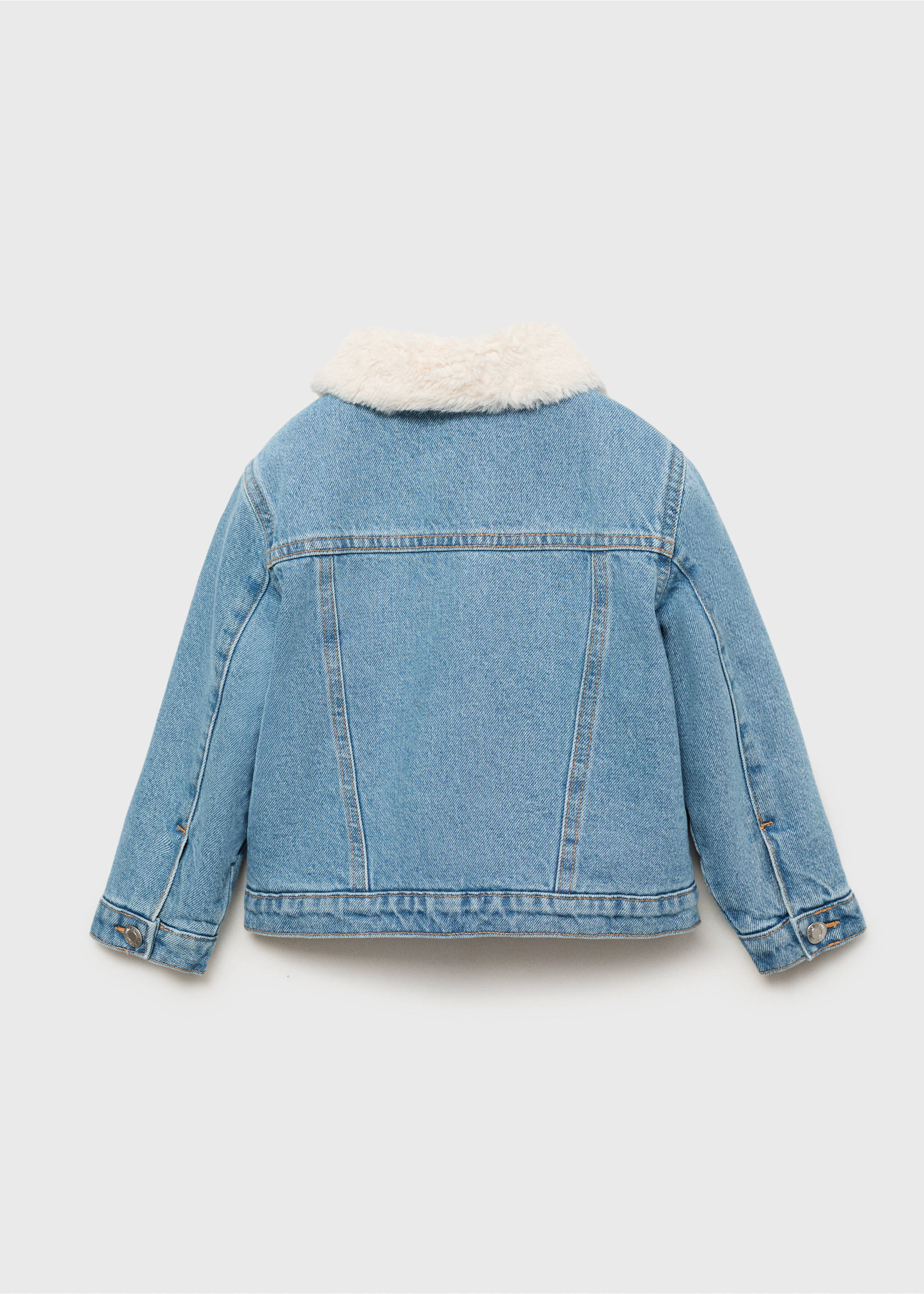 Jeansjacke mit Kunstfellbesatz - Rückseite des Artikels, Mittelblau. Ref: 17073304-00.