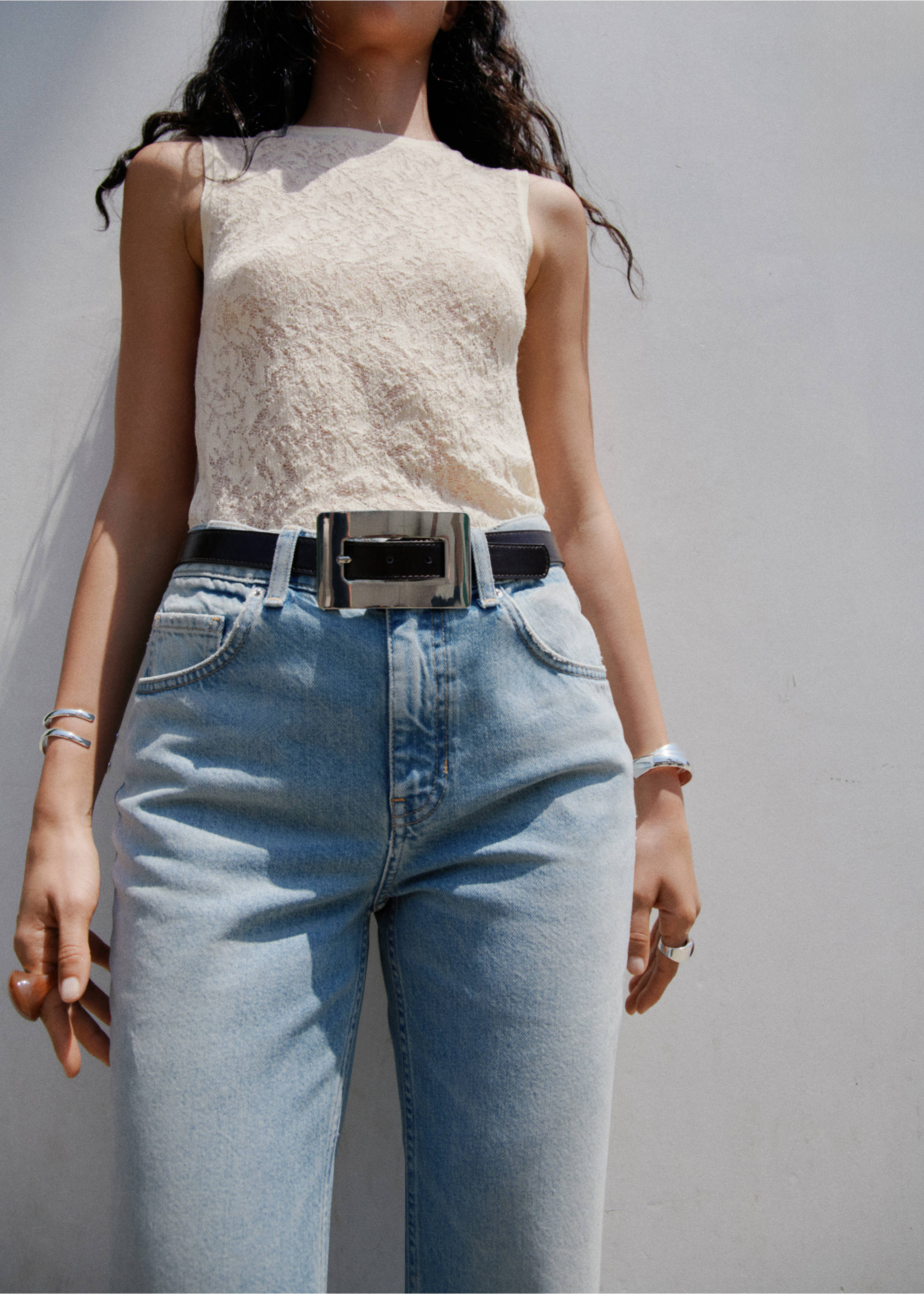 Mid-rise flared jeans - Details of the article 1, Medium Blue. Ref: 17073319-00.