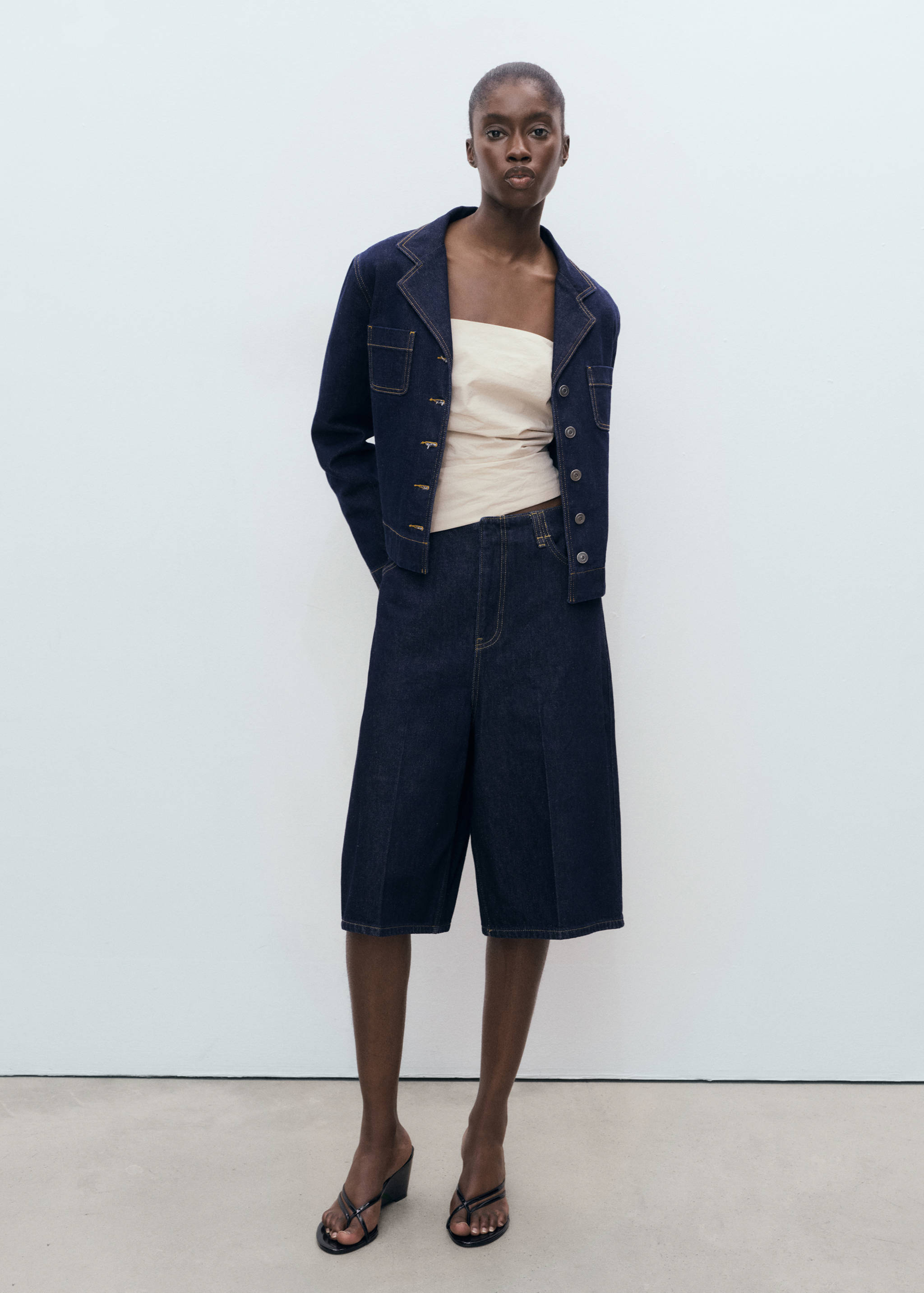 Mid-rise denim bermuda jorts - General plane