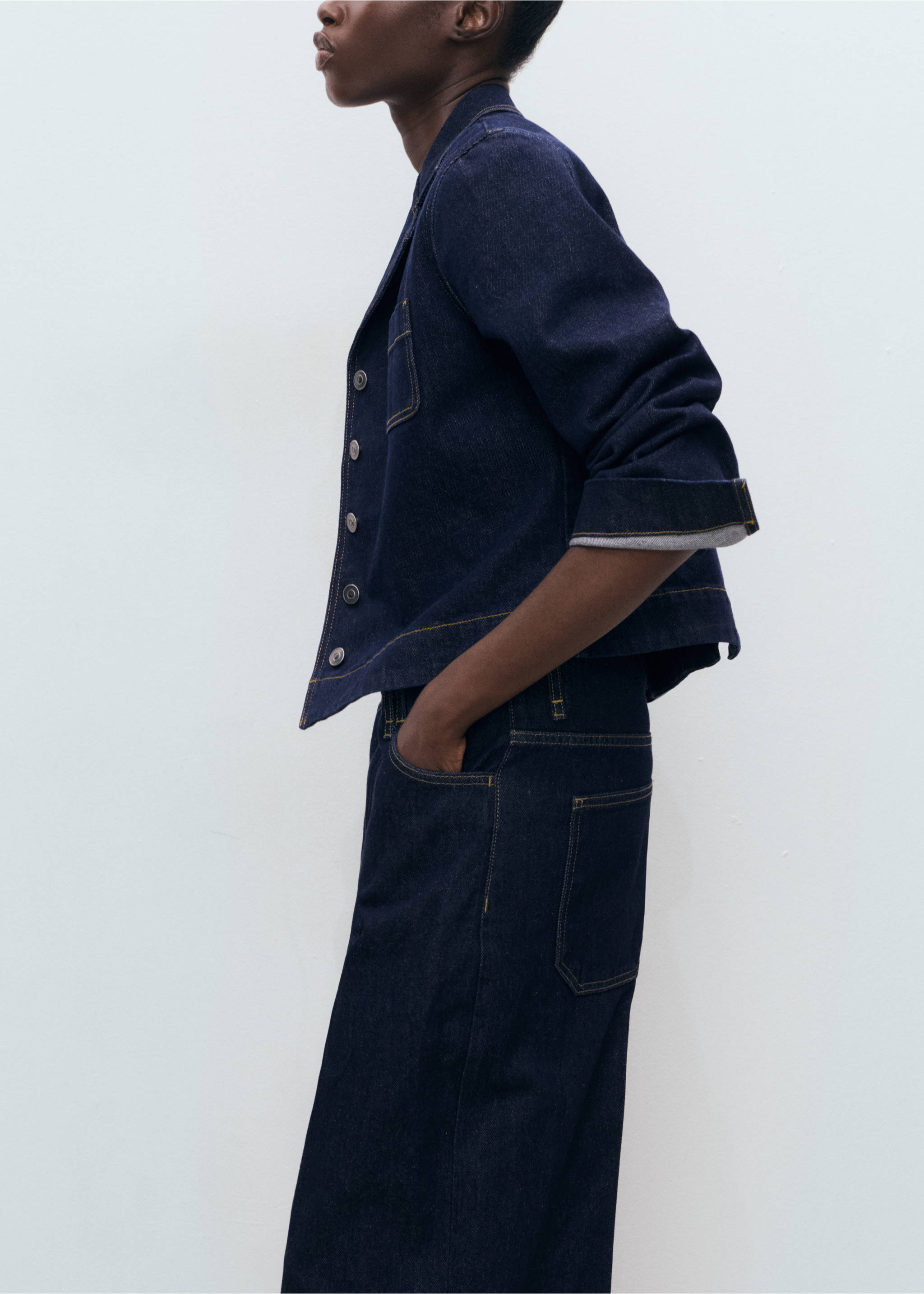 Mid-rise denim bermuda jorts - Details of the article 1, Open Blue. Ref: 17073324-00.