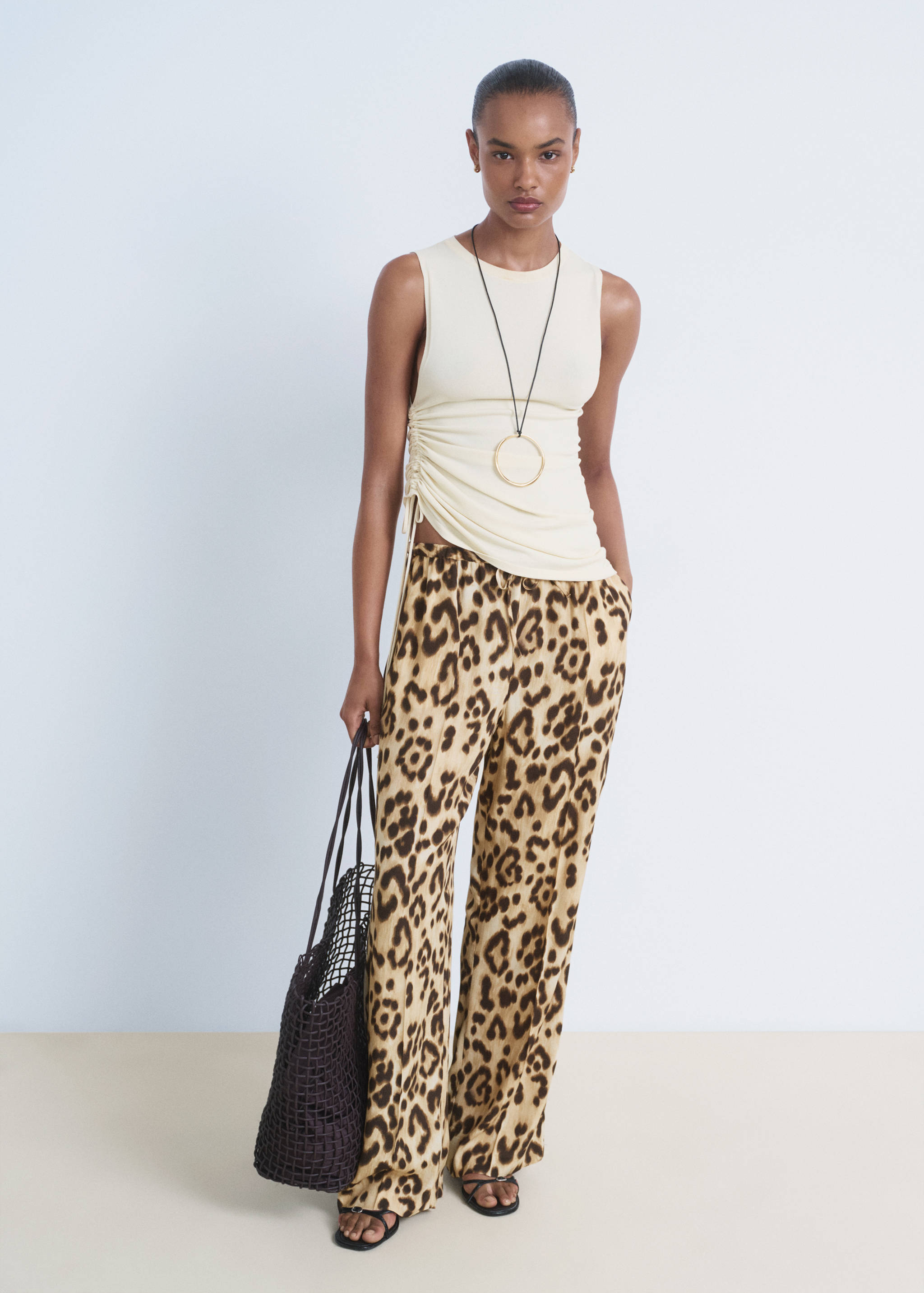 Leopard straight trousers - General plane