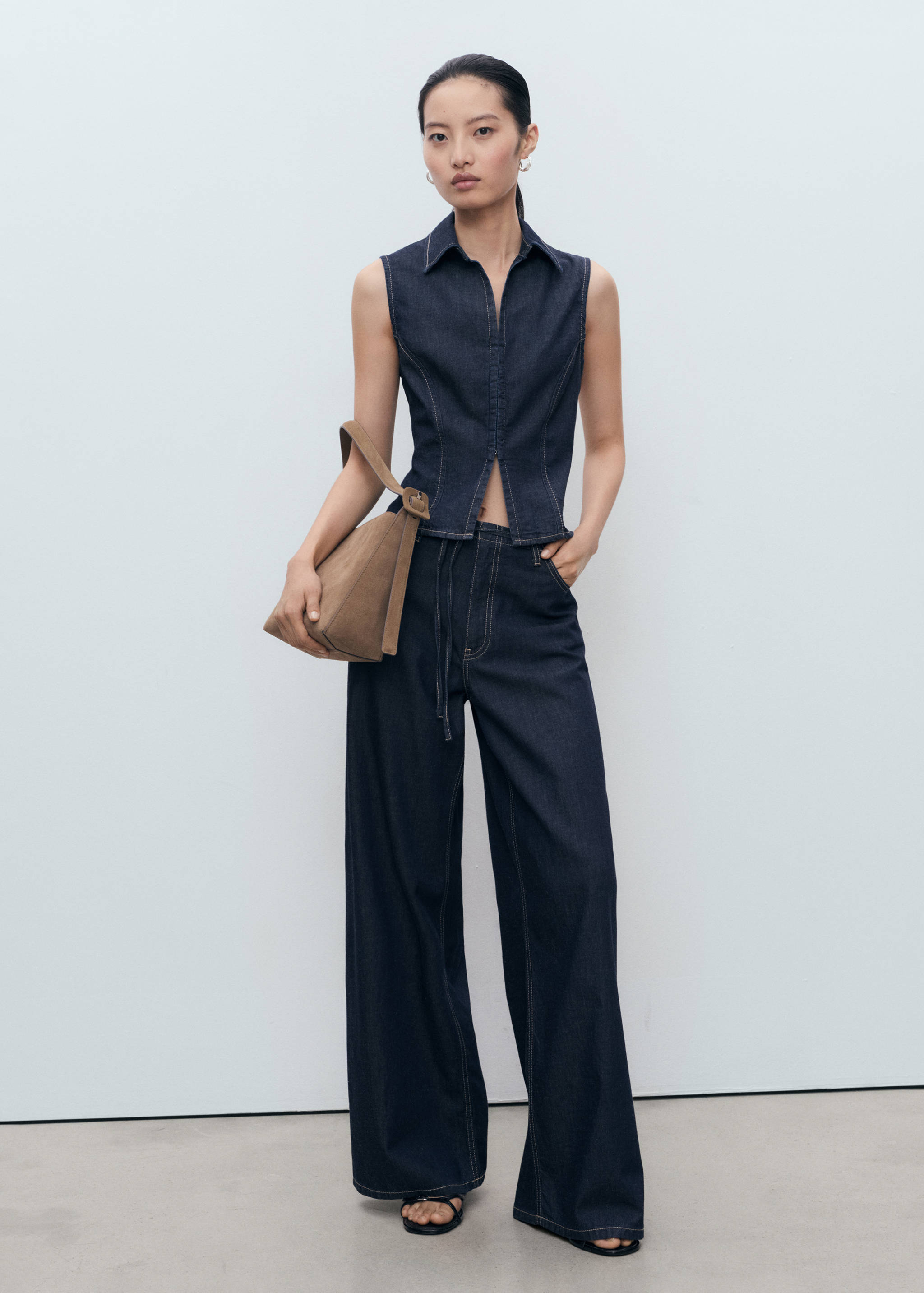 Denim top with contrast stitching - General plane