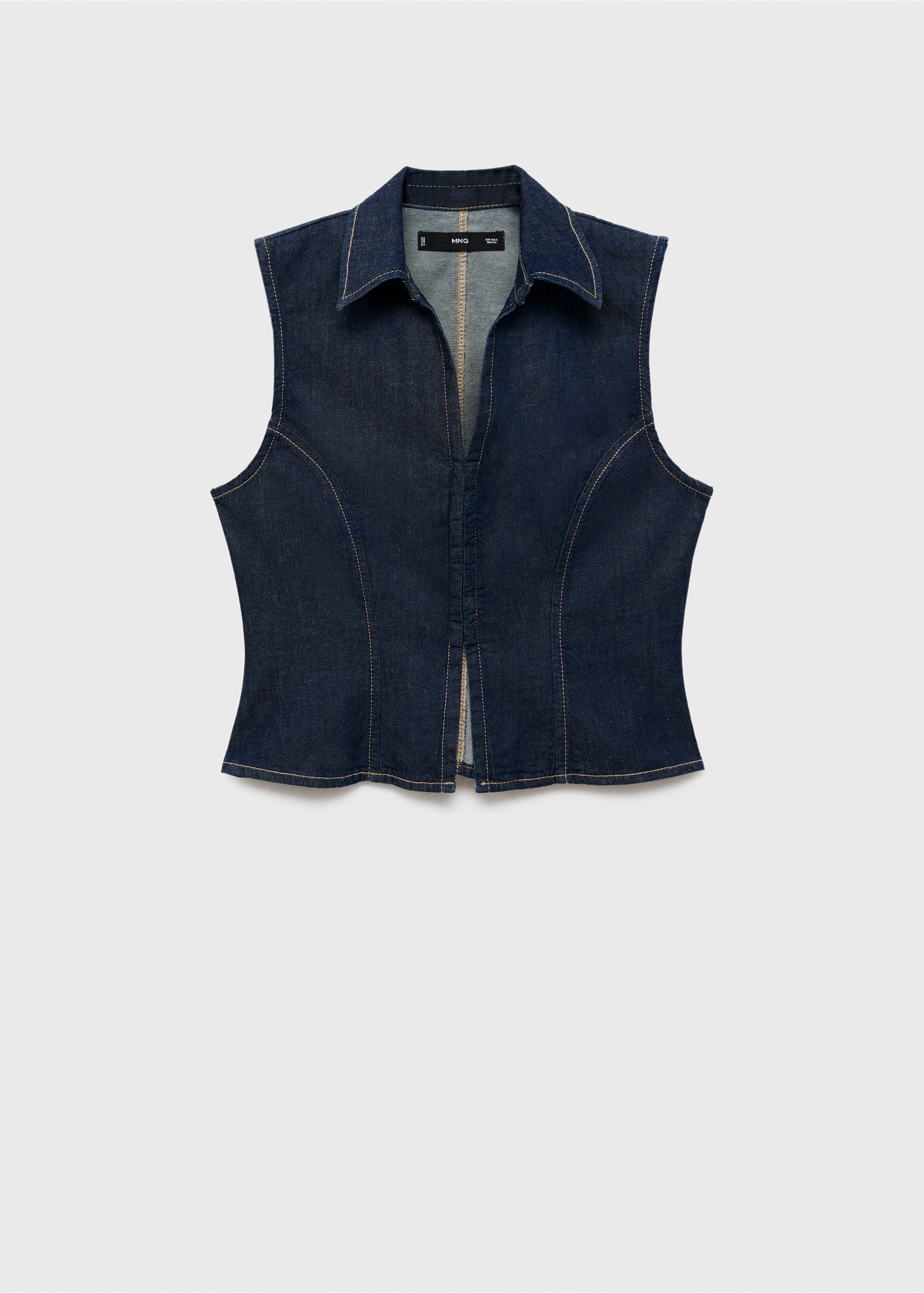 Denim top with contrast stitching - Article without model, Open Blue. Ref: 17073331-00.