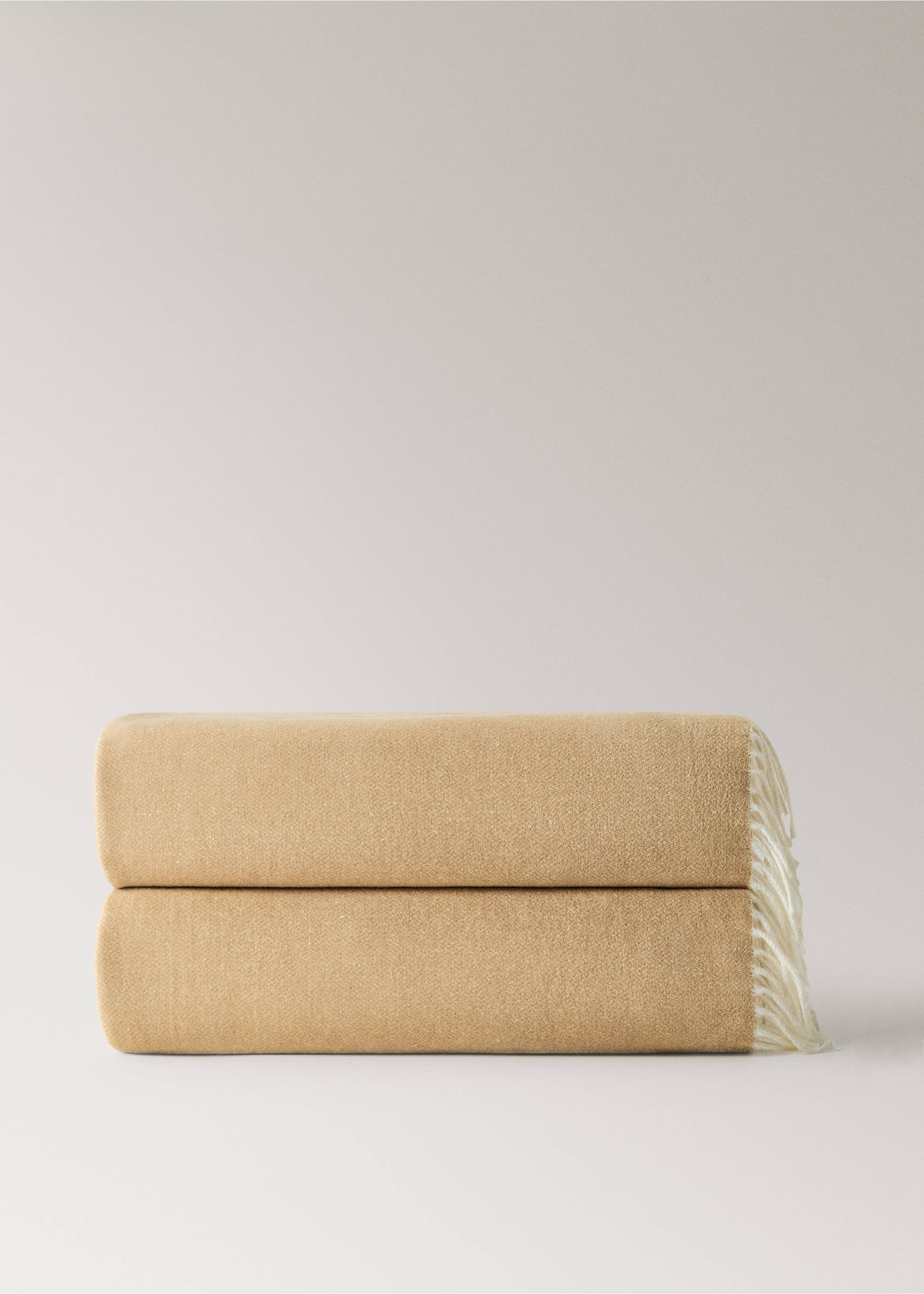 Double-sided cotton blanket with fringes - Article without model, Yellow. Ref: 17073335-00.