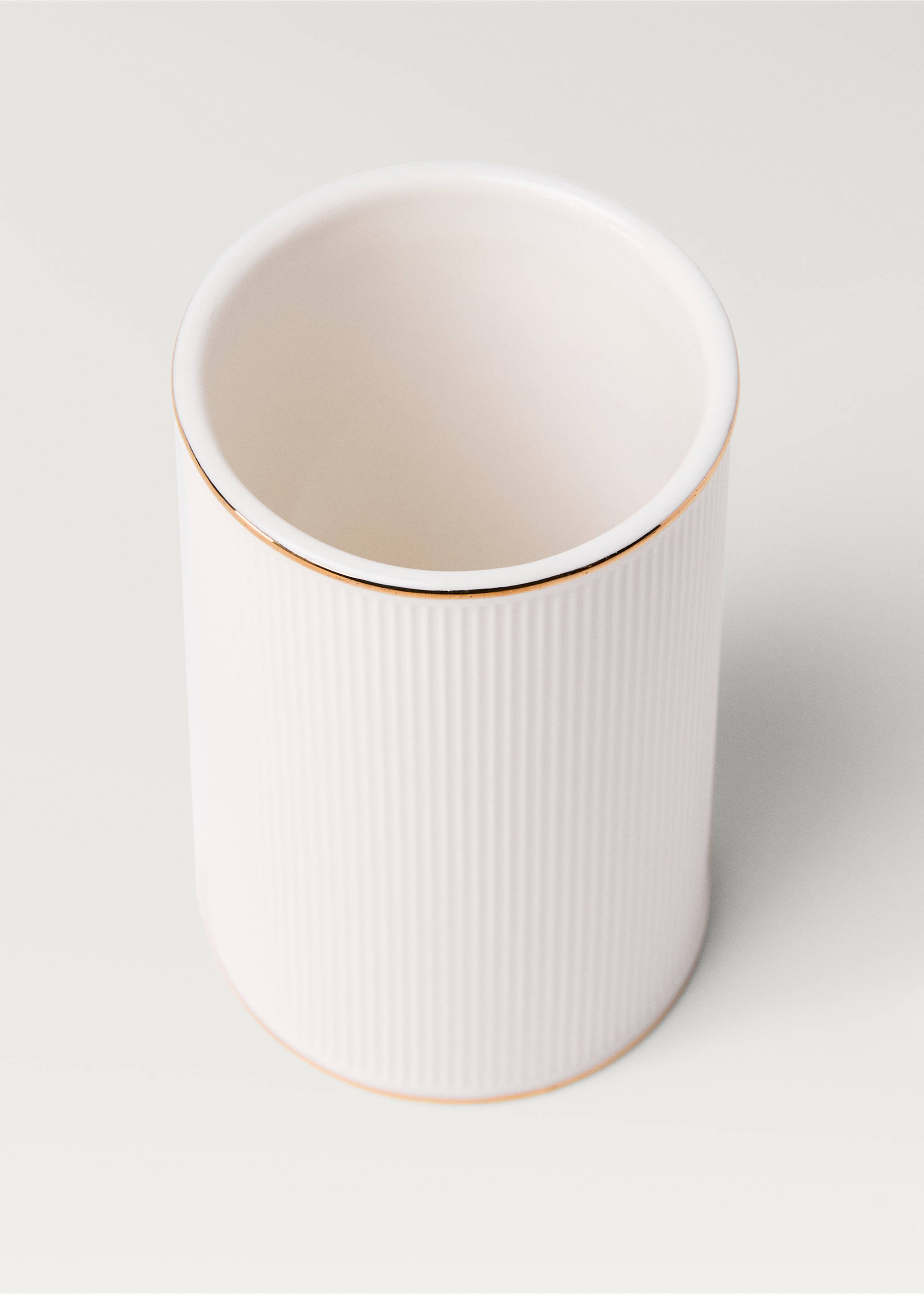 Stoneware bathroom glass with stripe detail - Details of the article 1, Off White. Ref: 17073800-00.
