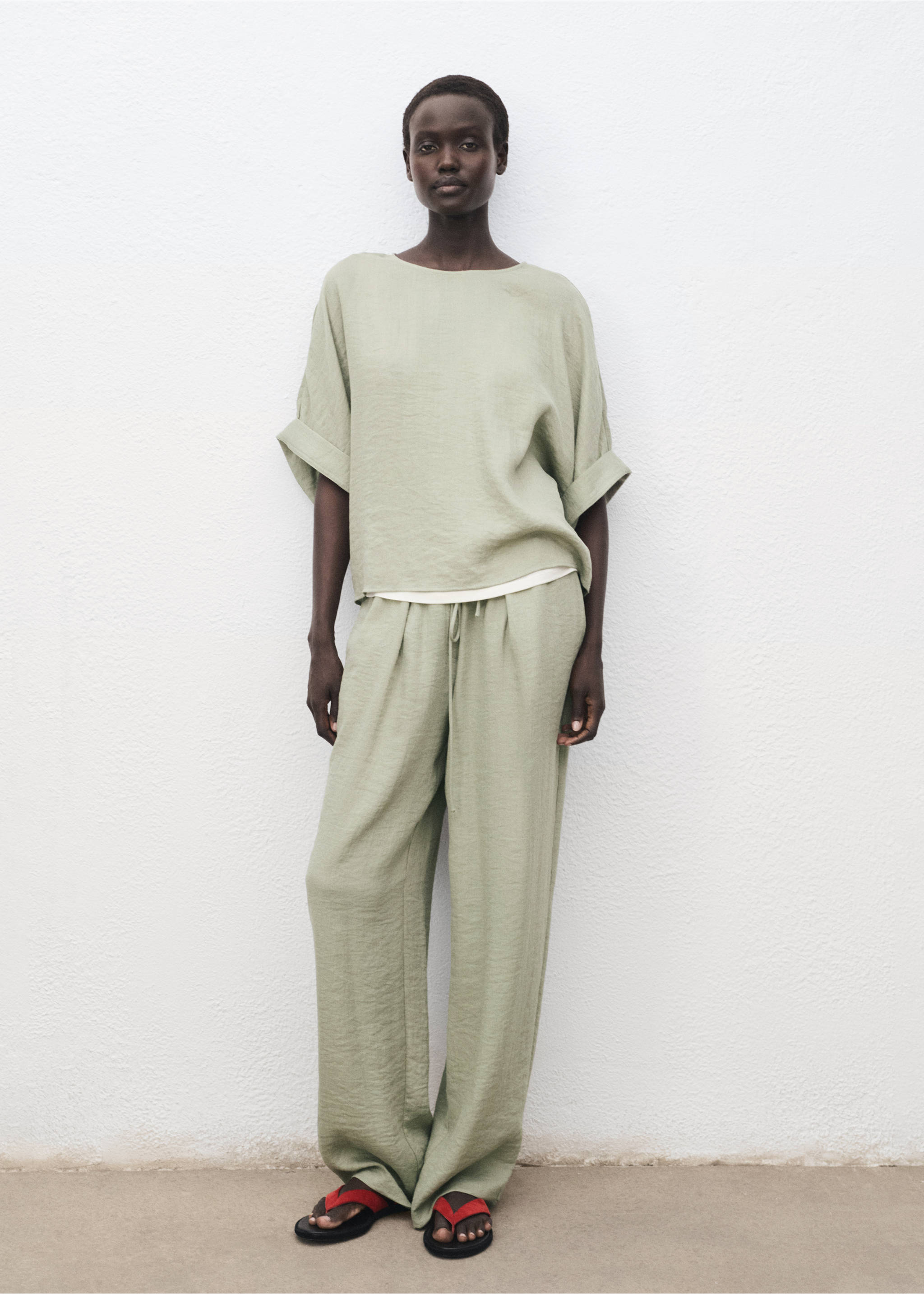 Straight textured trousers - General plane, Aqua Green. Ref: 17073802-00.