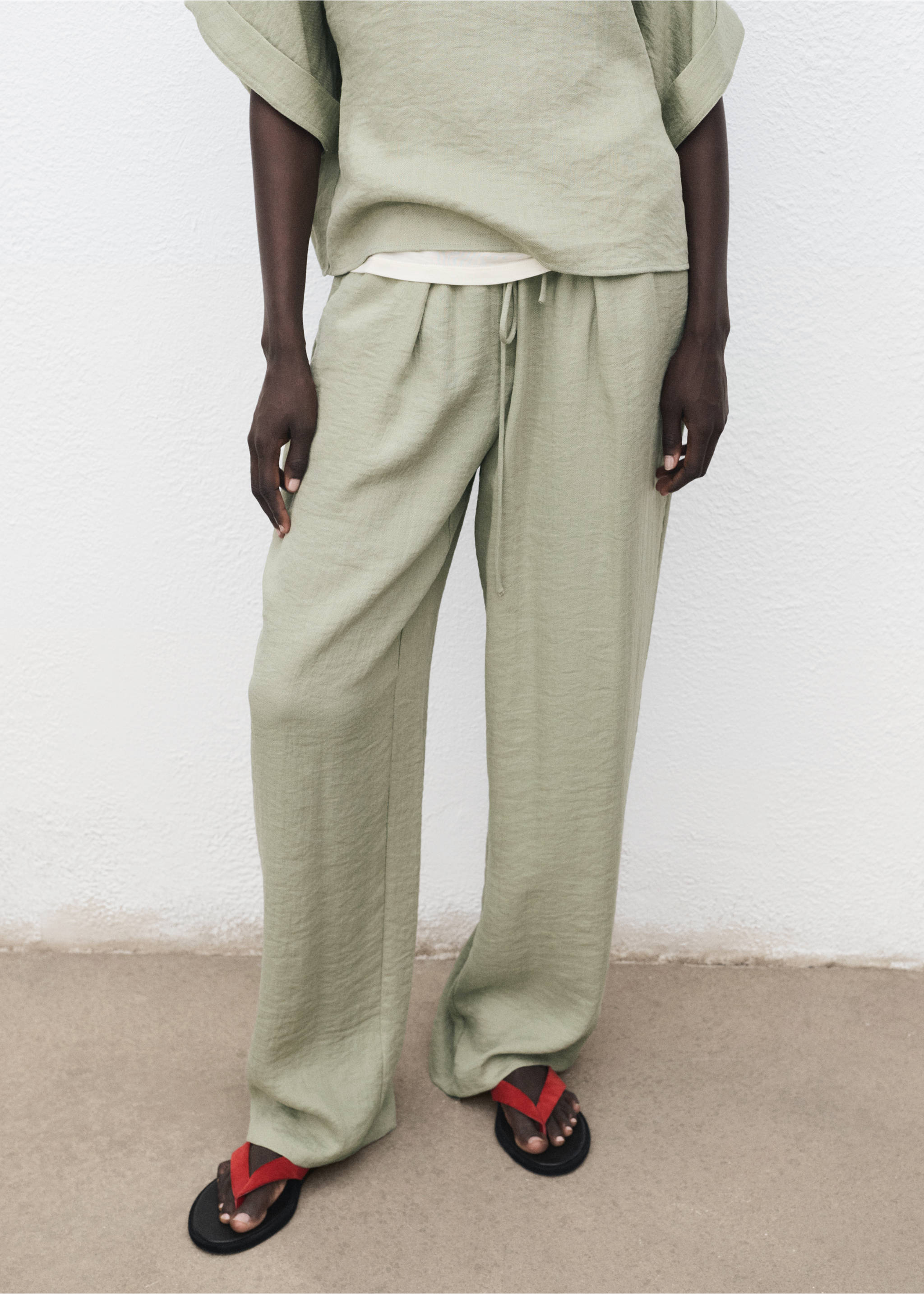 Straight textured trousers - Medium plane, Aqua Green. Ref: 17073802-00.