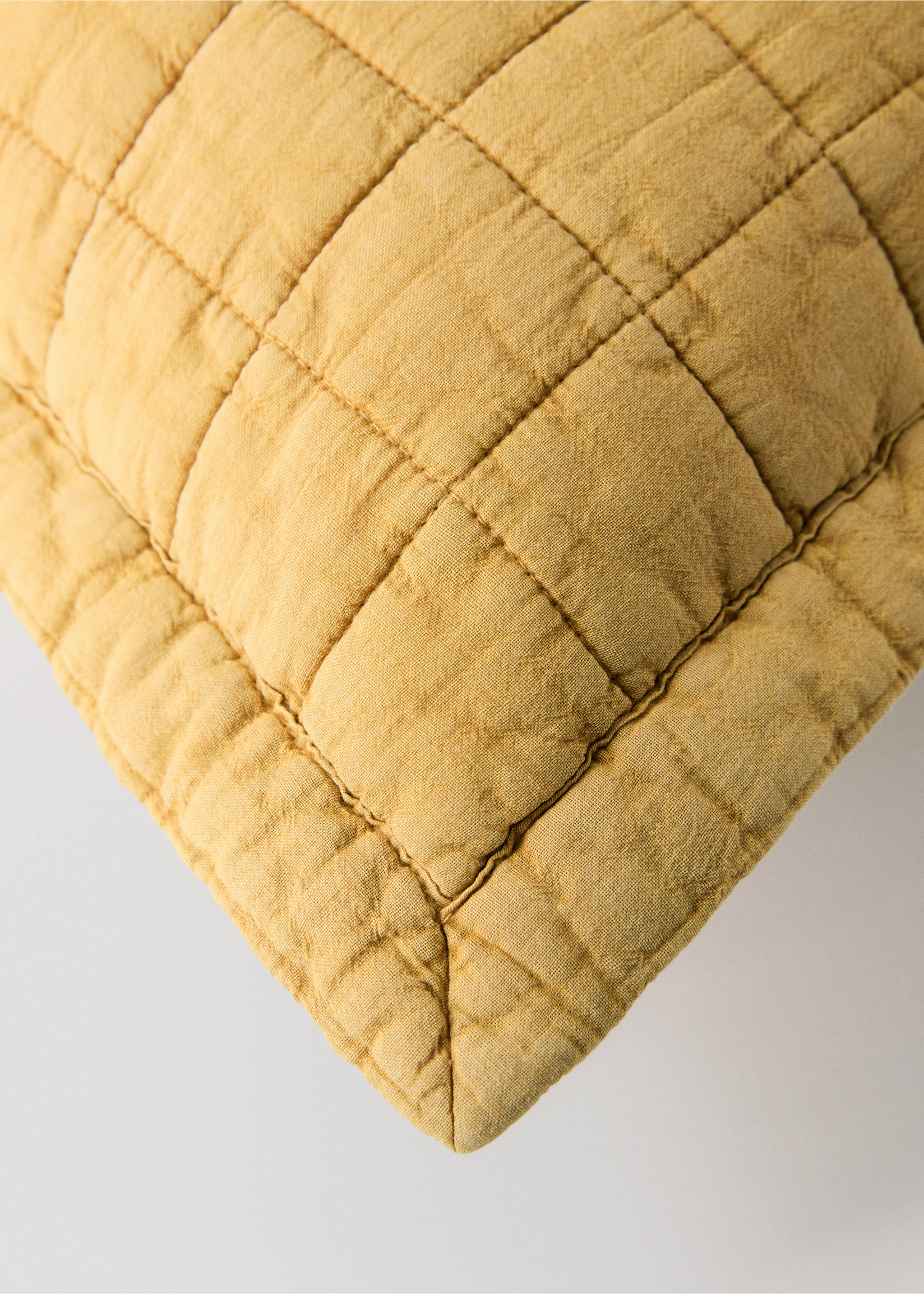 Washed cotton plaid children's bed cushion cover 40x40 cm - Details of the article 2, Mustard. Ref: 17073826-00.