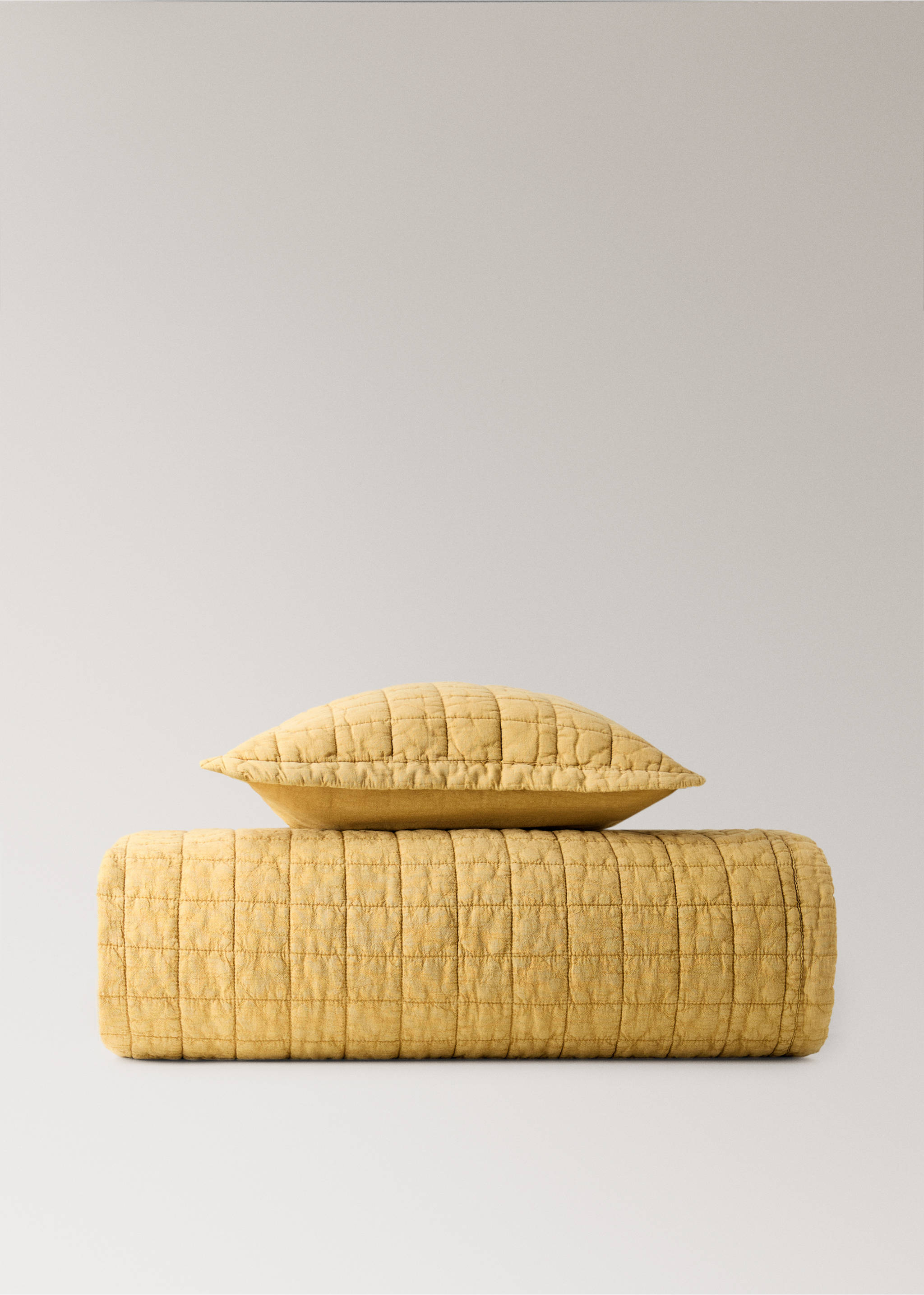Washed cotton plaid children's bed cushion cover 40x40 cm - Details of the article 4, Mustard. Ref: 17073826-00.