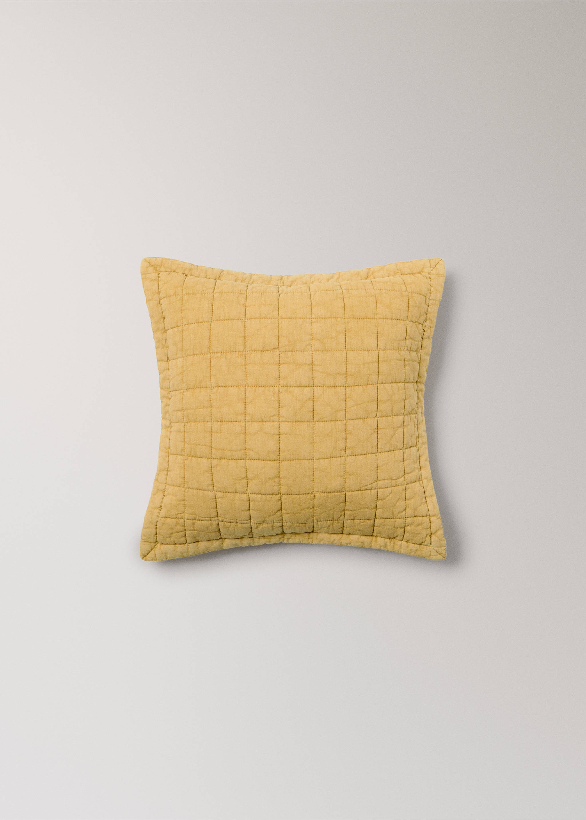 Washed cotton plaid children's bed cushion cover 40x40 cm - Article without model, Mustard. Ref: 17073826-00.