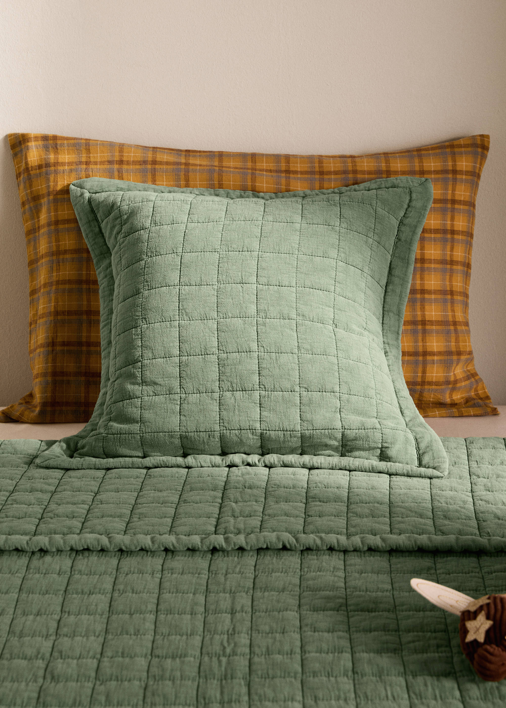 Washed cotton plaid children's bed cushion cover 40x40 cm - General plane