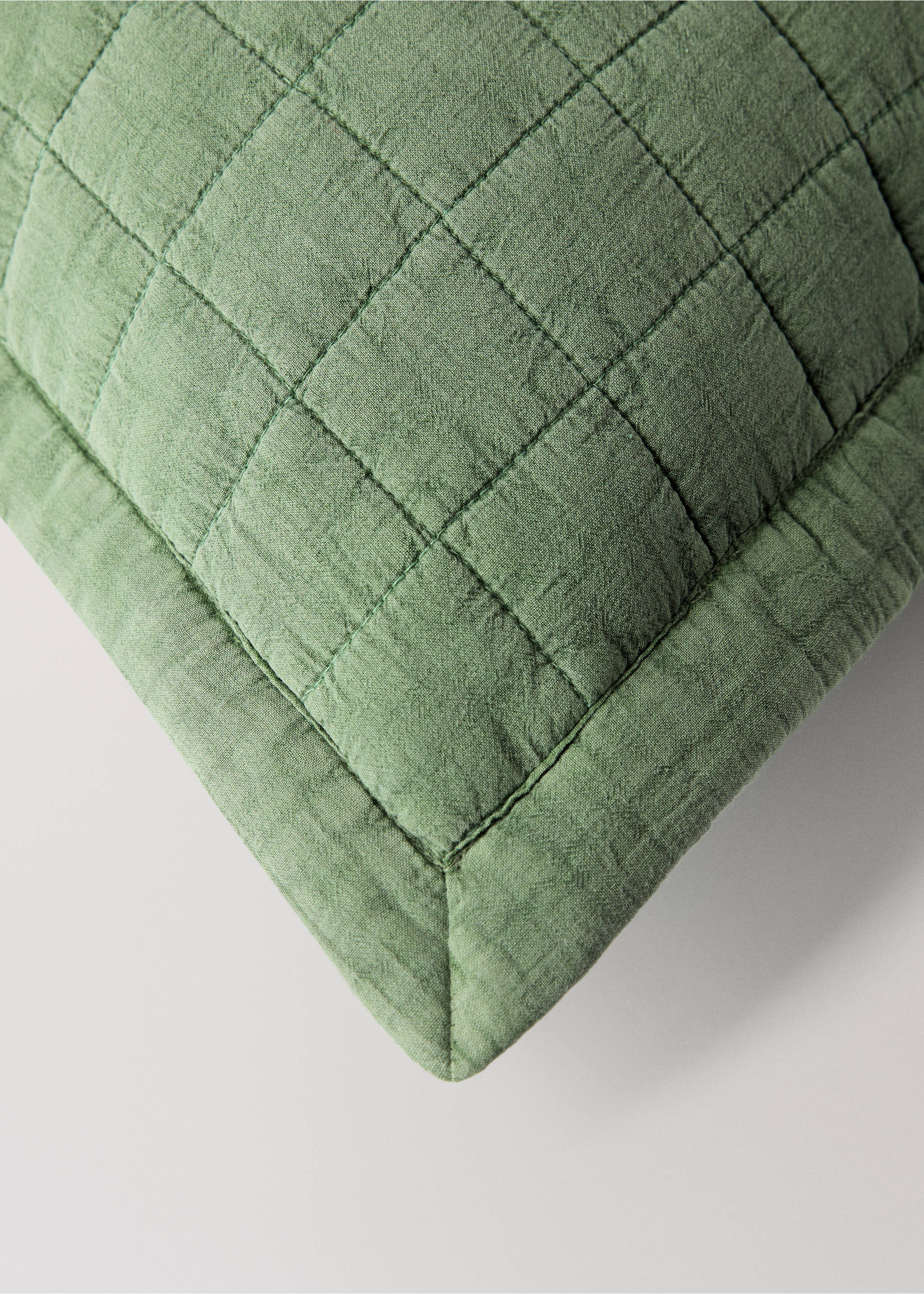 Washed cotton plaid children's bed cushion cover 40x40 cm - Details of the article 2, Medium Green. Ref: 17073826-00.