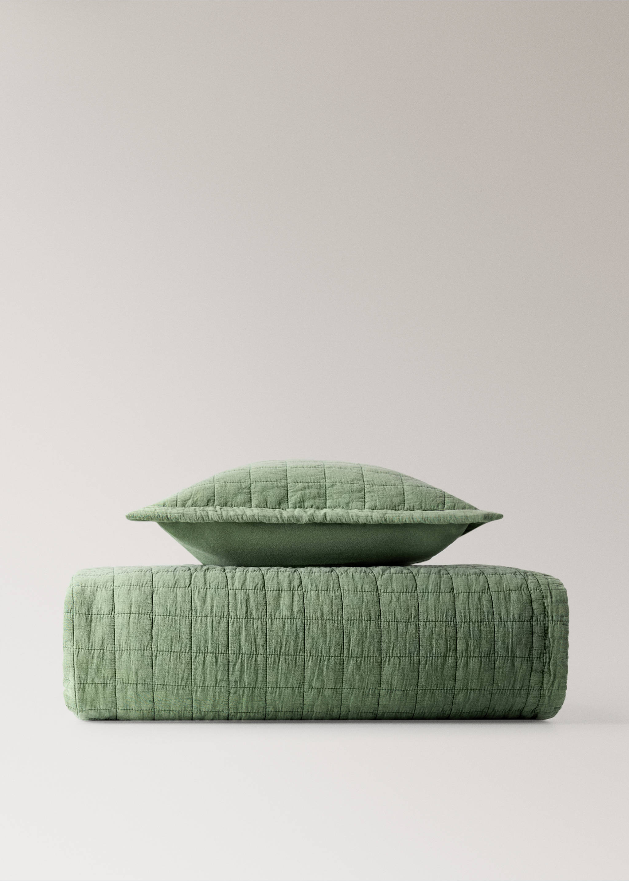 Washed cotton plaid children's bed cushion cover 40x40 cm - Details of the article 4, Medium Green. Ref: 17073826-00.