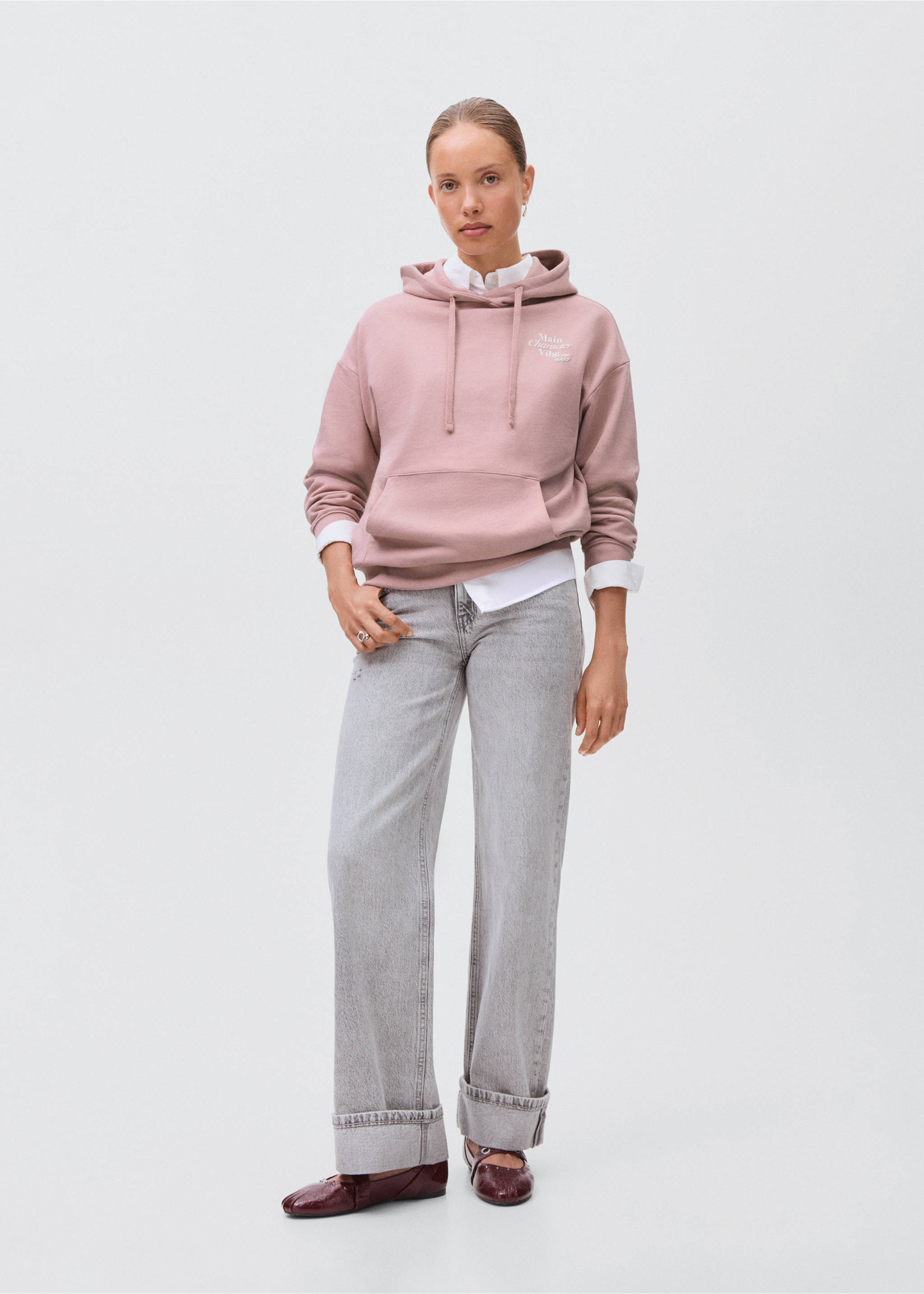 Mönstrad sweatshirt med huva - Allmän bild, Pastellrosa. Ref: 17074072-00.