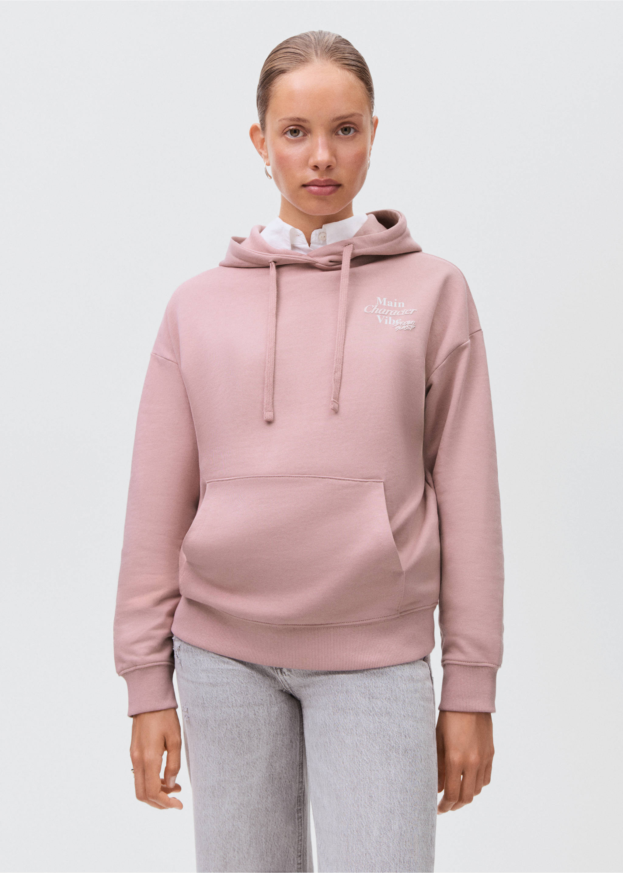 Mönstrad sweatshirt med huva - Bild av mittparti, Pastellrosa. Ref: 17074072-00.