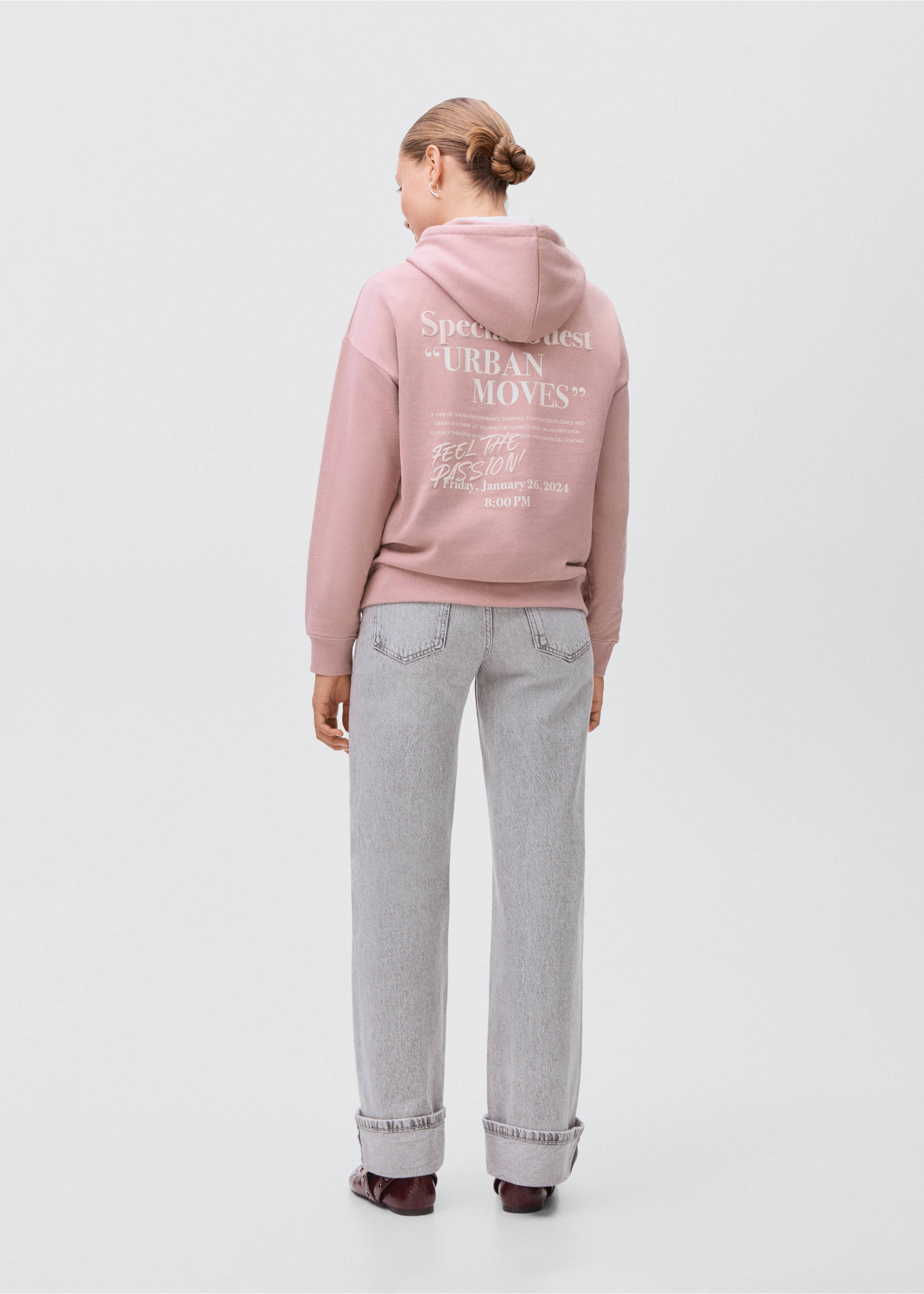 Mönstrad sweatshirt med huva - Artikelns baksida, Pastellrosa. Ref: 17074072-00.