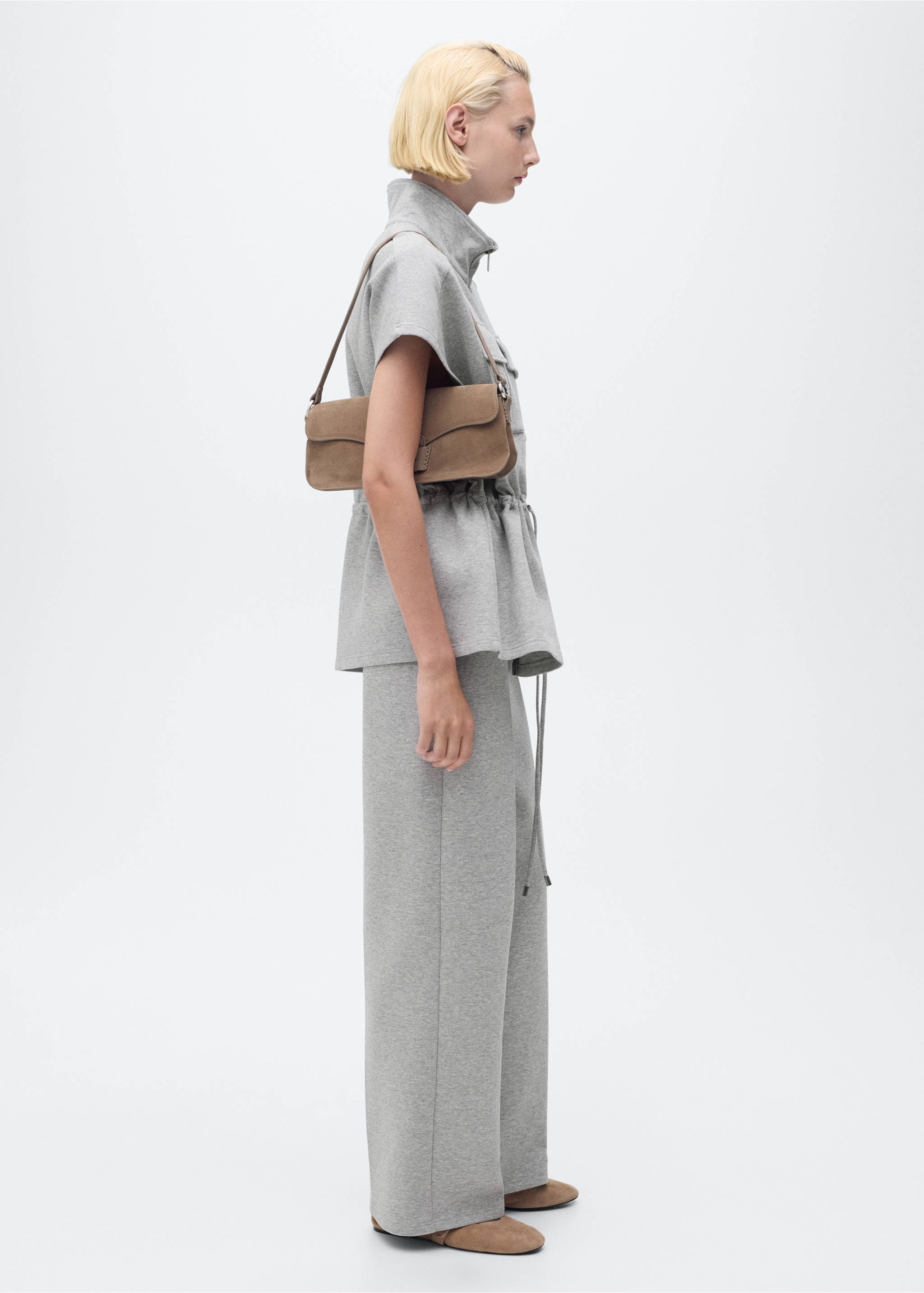 Straight-fit trousers with elastic waist - General plane, Medium Heather Grey. Ref: 17074073-00.